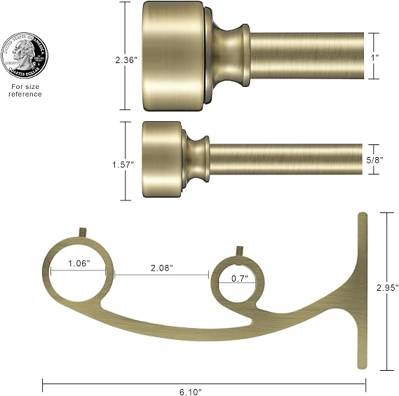 Antique Bronze Double Curtain Rods, Double Rod Curtain Rods for Window 28 to 48 Inch, Decorative Double Window Rod with Modern End Cap, 1-Inch Front and 5/8 Inch Back Heavy Duty Double Drapery Rods