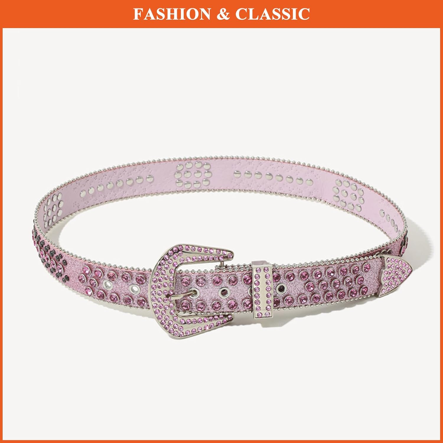 Rhinestone Belts for Women, Western Sparkly Studded Waist Strap Cowgirl Cowboy PU Leather Belt for Jeans Dresses