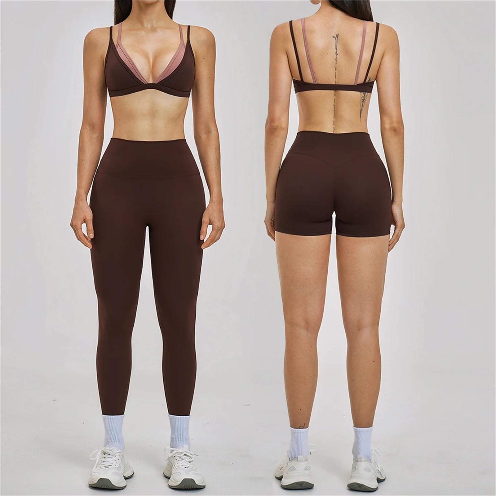 Set da Yoga 2 Pezzi Tuta Abiti da Fitness Abbigliamento Sportivo Reggiseno Sportivo Leggings a Vita Alta Abbigliamento da Palestra