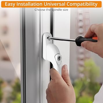 Neoteck 2Pcs White UPVC Window Handle Universal Espag Key Lock 5 Spindles