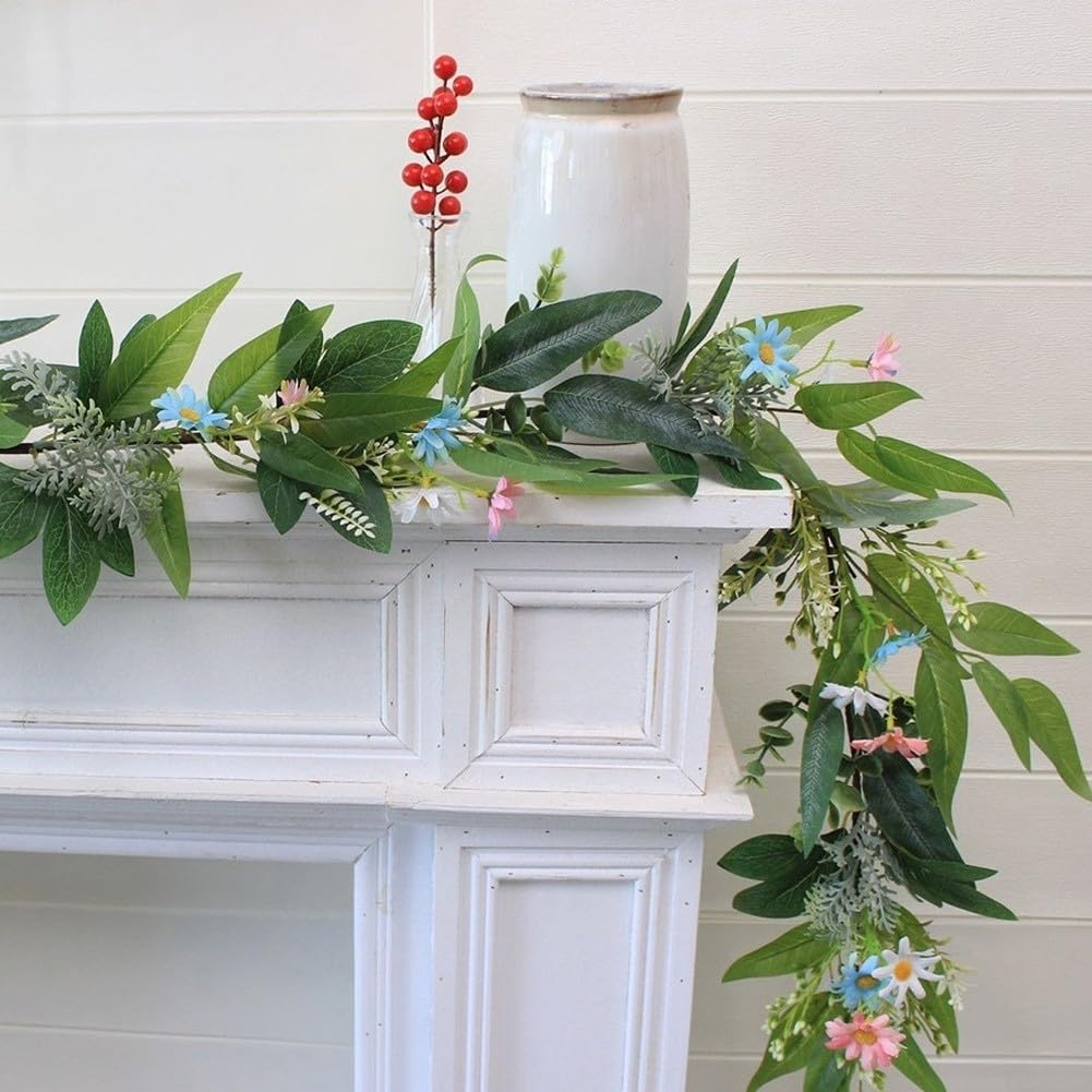 HpLive 180 cm, in rattan sintetico, foglie verdi, lilla, piante acquatiche, ghirlanda, decorazione paesaggistica, fiori artificiali per giardini e interni