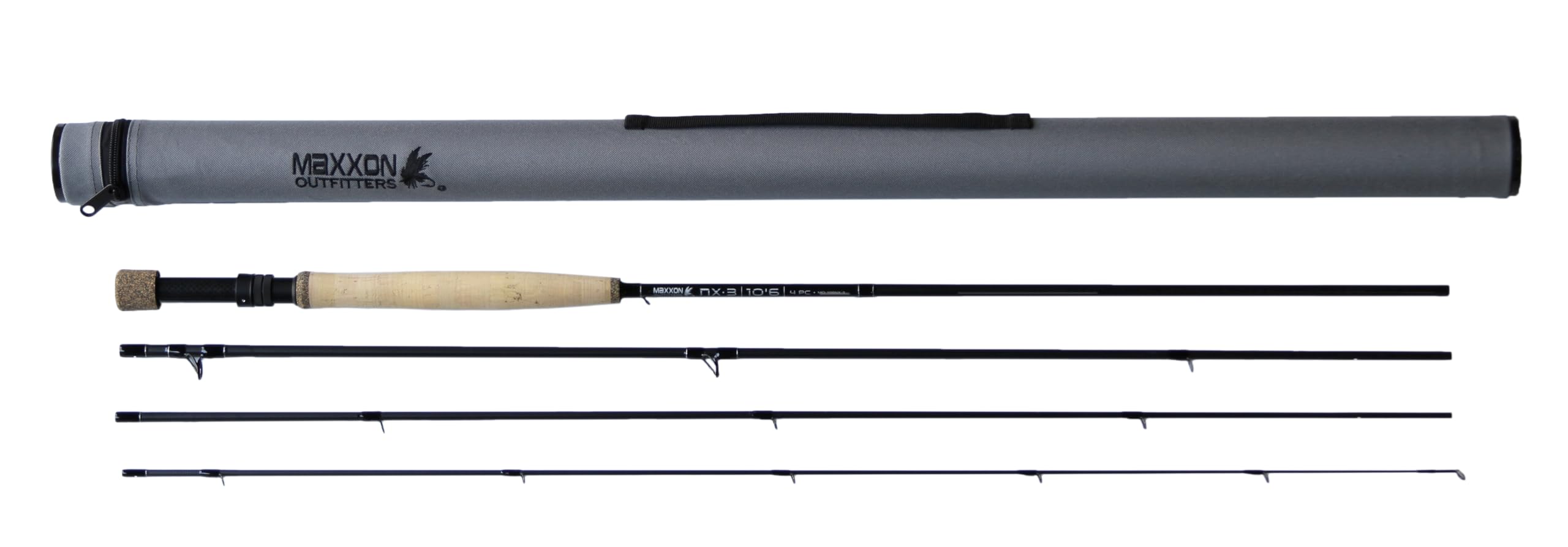 10' 6" NX-3 Nymphing Rod, 4pc, Half Wells, Charcoal Gray & Black Rod, Gray Tube