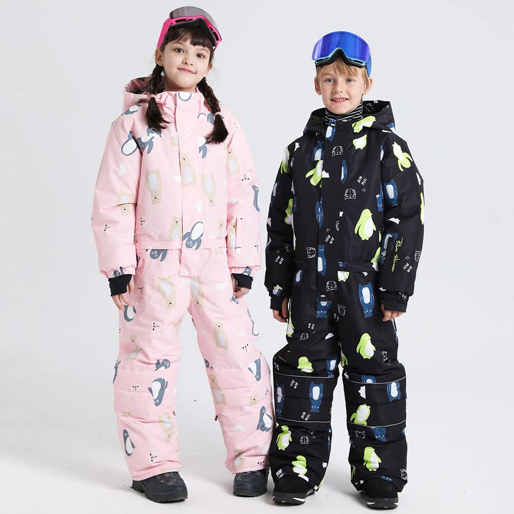Unisex Kinder Skianzug mit Kapuze Schneeanzug Mädchen Jungen Funktionsanzug 2 teilig Schneejacke + Schneehose Wasserdicht Verdickte