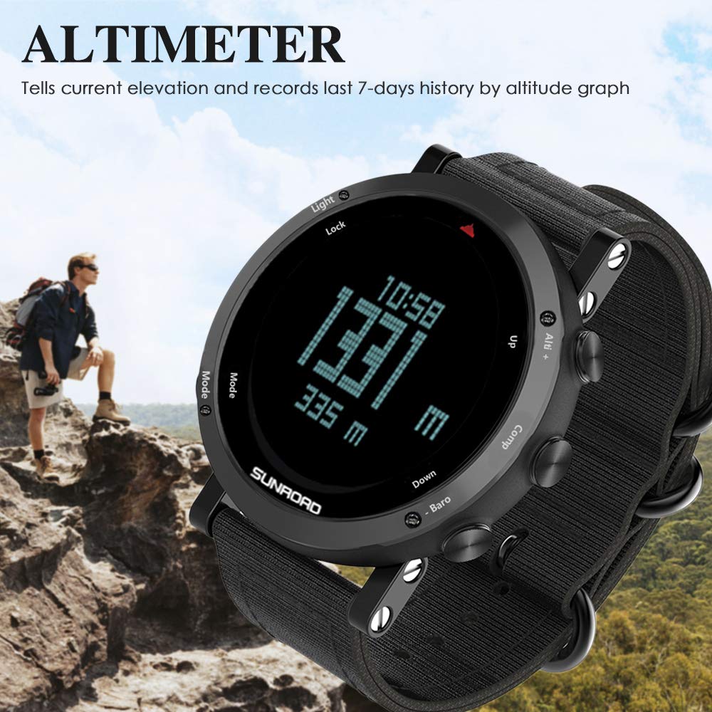 Regardez,ERYUE Baromètre Altimètre Boussole Thermomètre Prévisions météorologiques Hommes Montre 50 mètres Résistant à l'eau Montre multifonctionnelle de sports de plein air pour l'alpinisme Course à