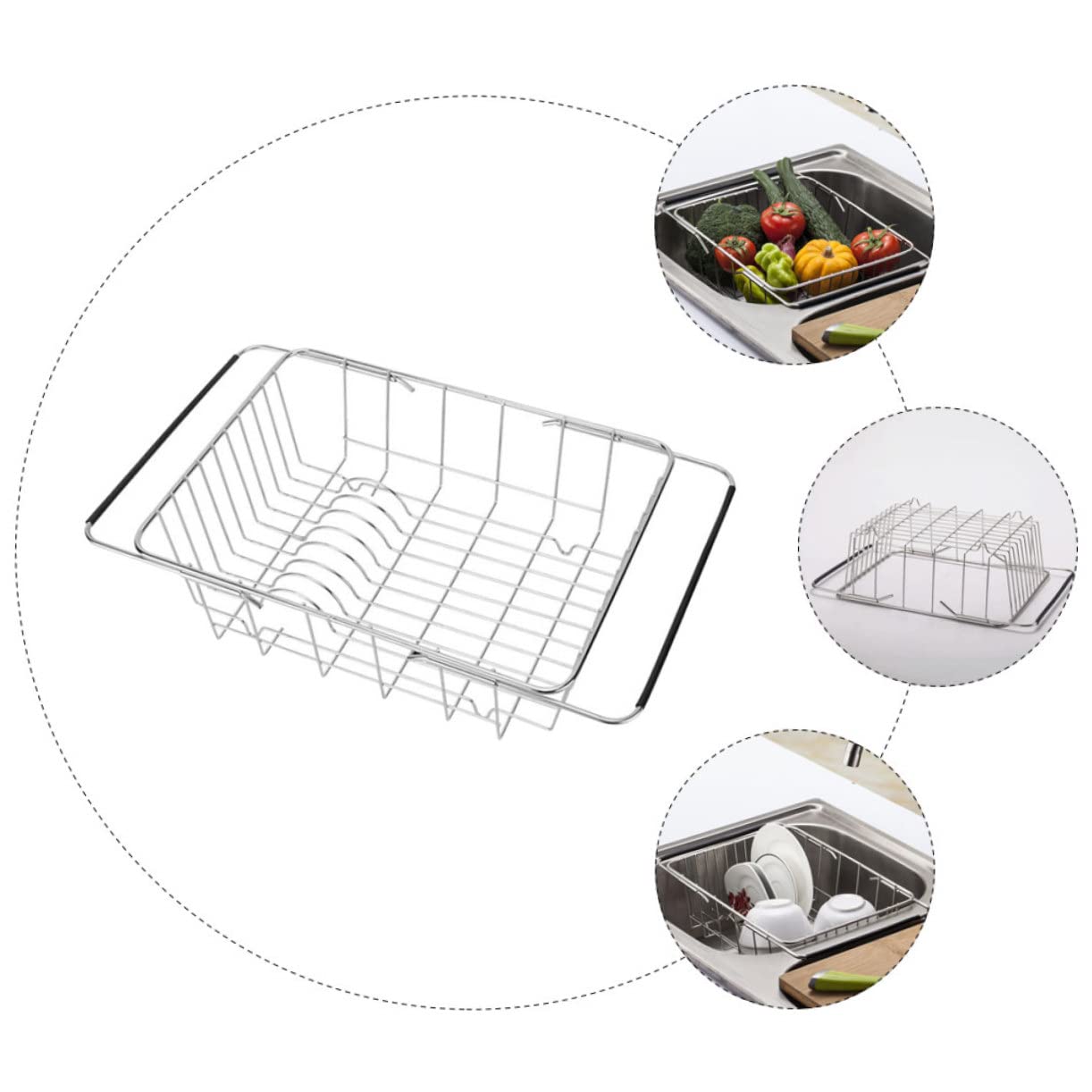 Passoire D’évier Cuisine Extensible en Acier Inoxydable, Argenté