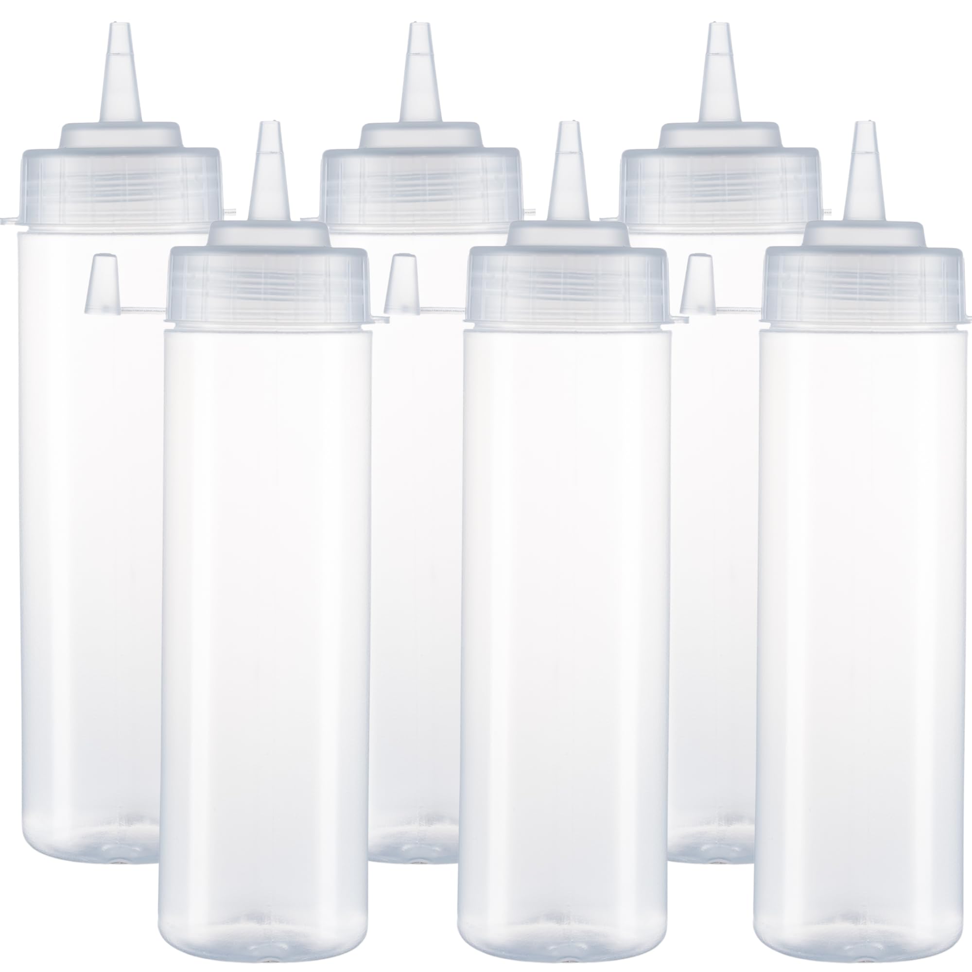 Botella de Salsas Exprimible - 6 Piezas de 250 mL - Hecho en España - Dispensadores Reutilizables y Reciclables - Sin BPA, Tapón Antifugas para Salsas y Condimentos (Transparente)