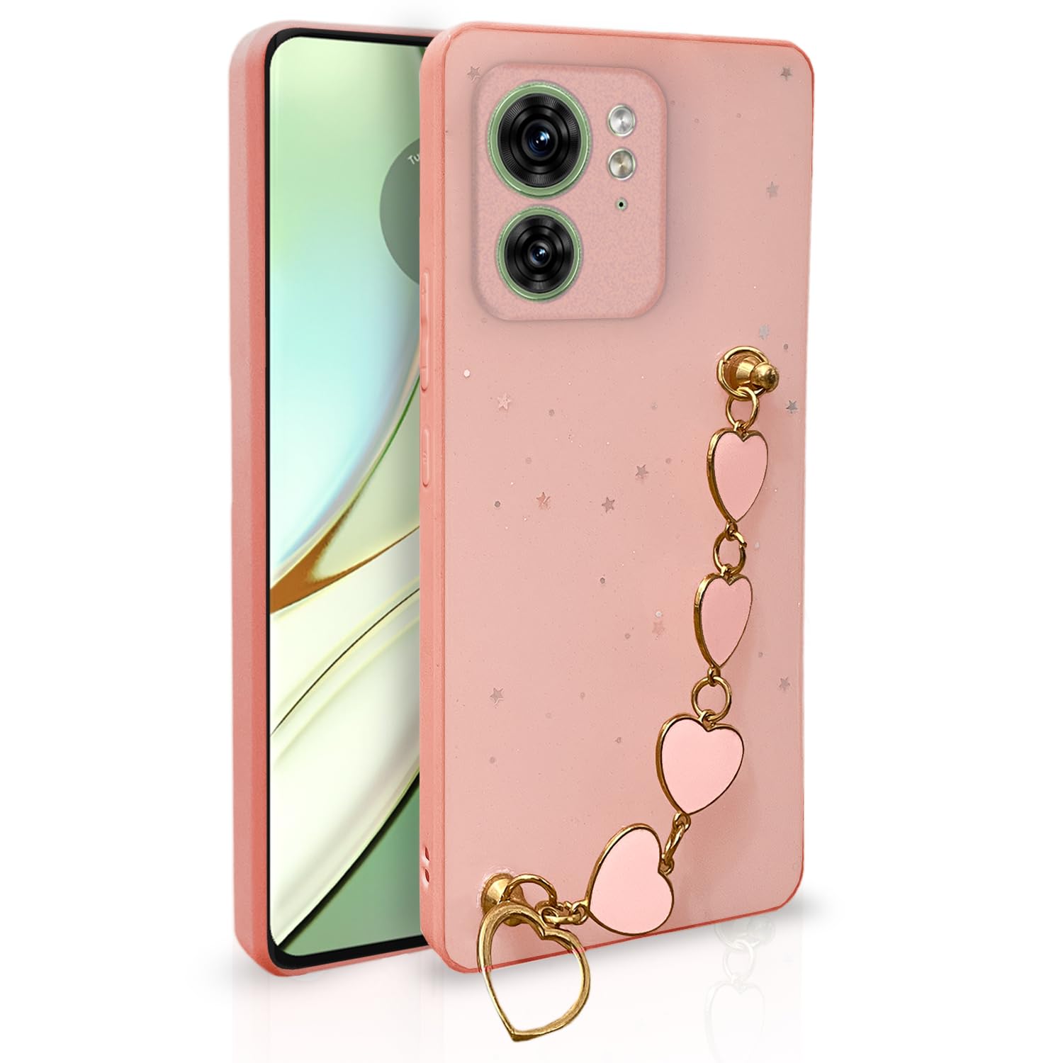 Pikkme Moto Edge 40 Back Cover for Girls | Heart Shaped Metal Chain Blocks | Sparkling Soft TPU | Case for Moto Edge 40 (Pink) (B0CHWFKMS6) Amazon Price History, Amazon Price Tracker