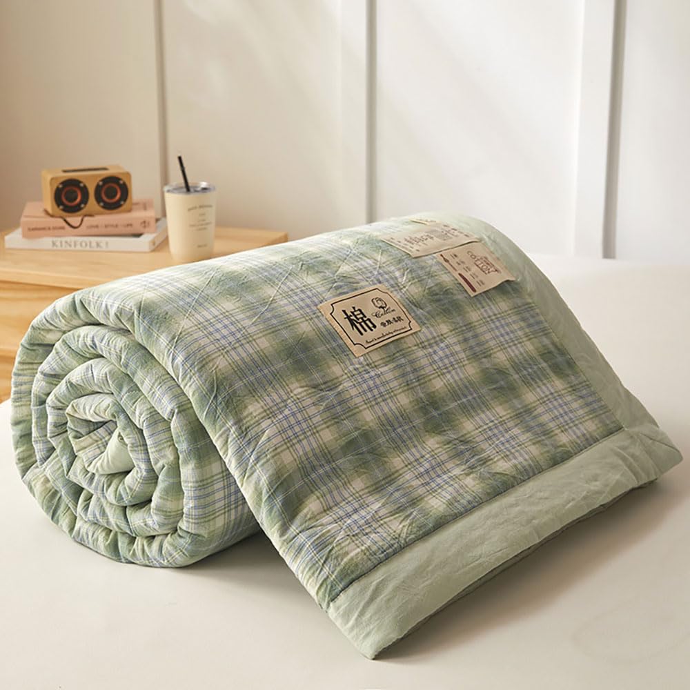 DOTBUY-SHOP Quilted Bedspreads, Check Quilt Bed Throws Cotton Filling Duvet Super King Single Double Size Children's Bed Quilted Throw for All Season (Green,150x200cm) — image 1