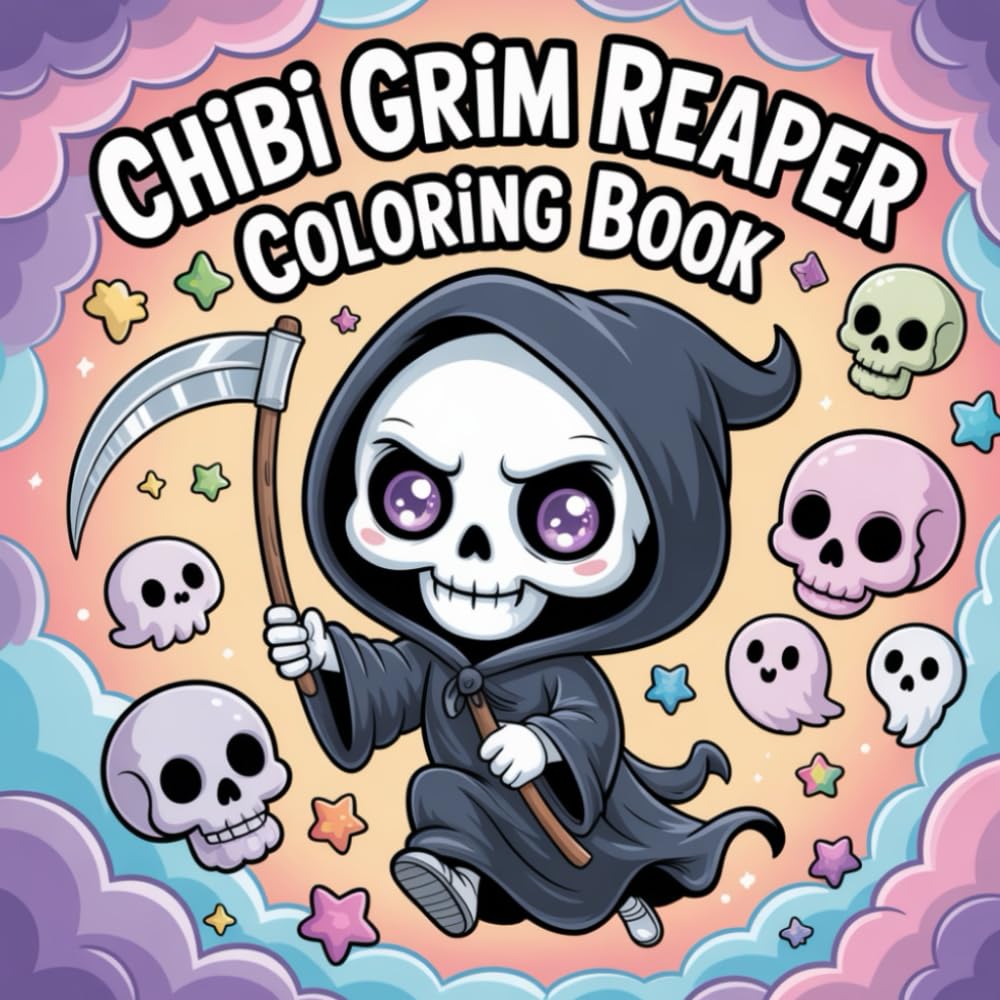 Chibi Grim Reaper Coloring Book: Cute chibi grim reaper coloring book, spooky and kawaii coloring book, gothic cute coloring book for teens, fun ... book, skull and reaper chibi coloring book