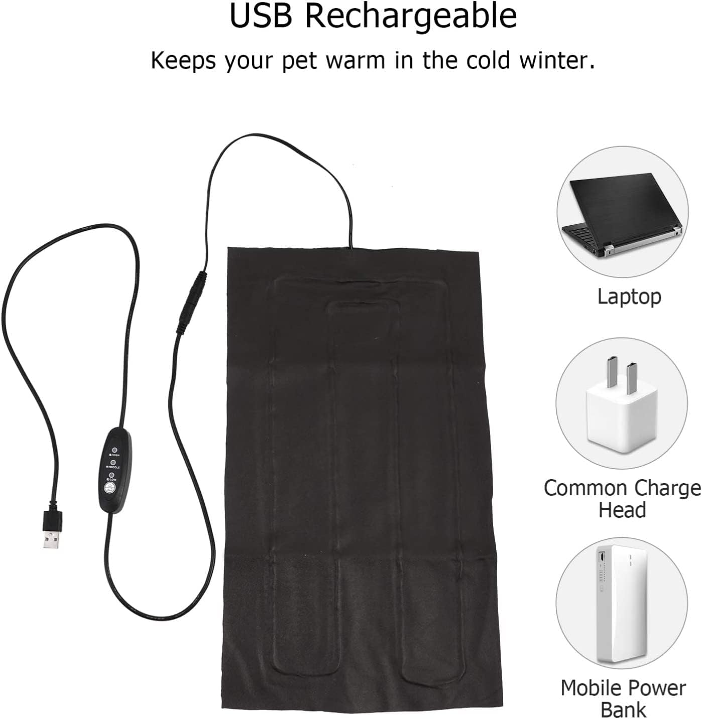 Reptile Heat Mat Ser of 2 5V USB Carbon Pet Heating Tool Reptile Pet Heated Pad Pet Heating Device Fiber Heating Pad (Color : Black, Size : 19X34CMx2pcs)