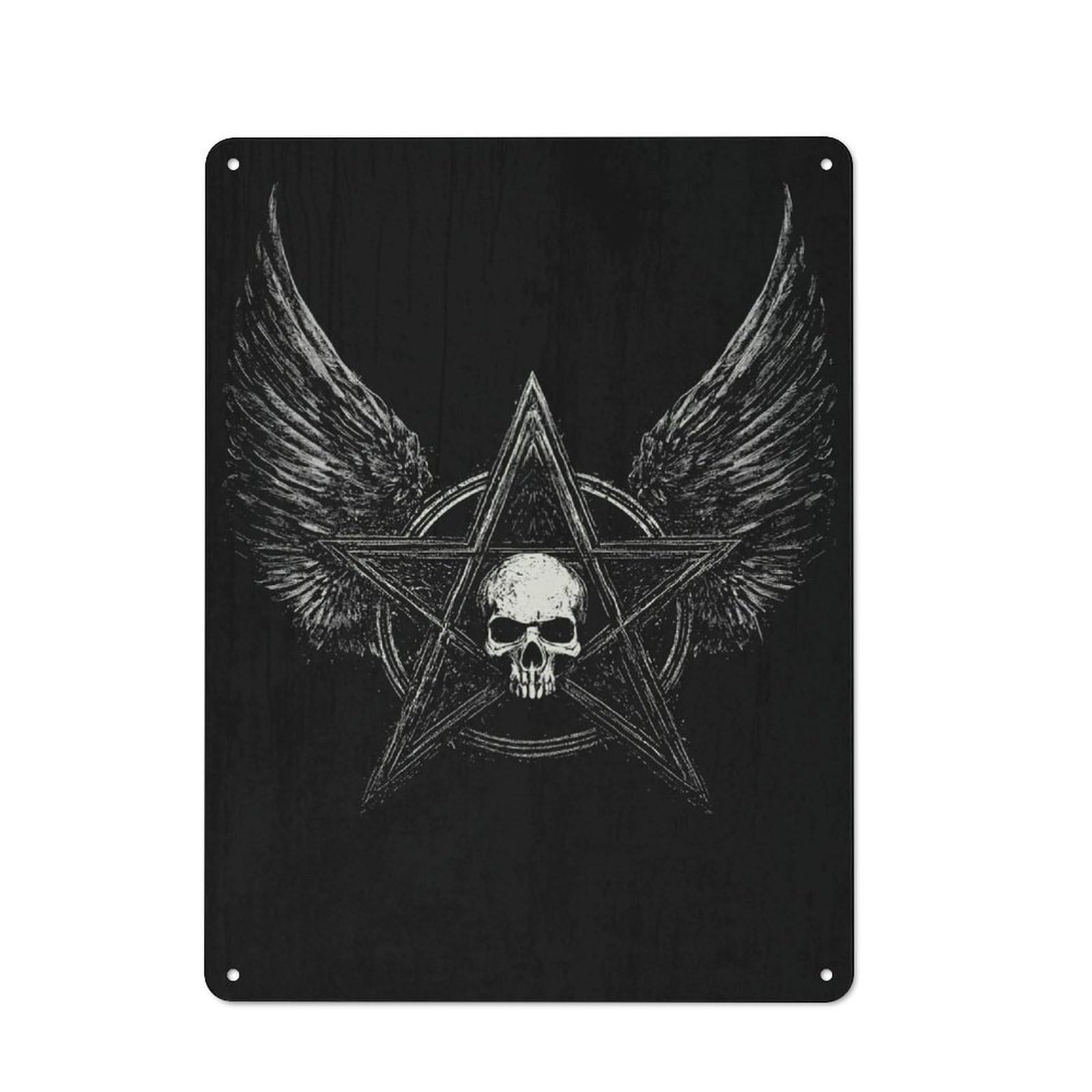 Junmoney Skull Pentagram Wings Vintage Metal Wall Decor 40X30cm, Vintage Metal Sign For Cafe, Bistro, Bakery Or Restaurant