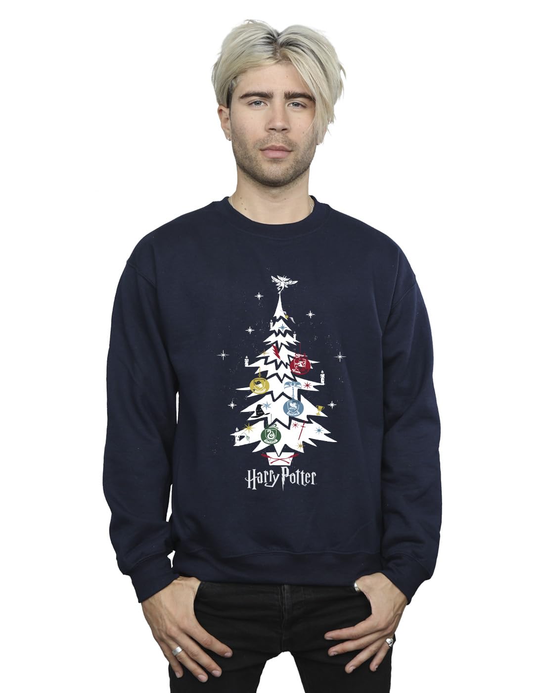 Harry Potter Men's Christmas Tree Sweatshirt Navy Blue Medium