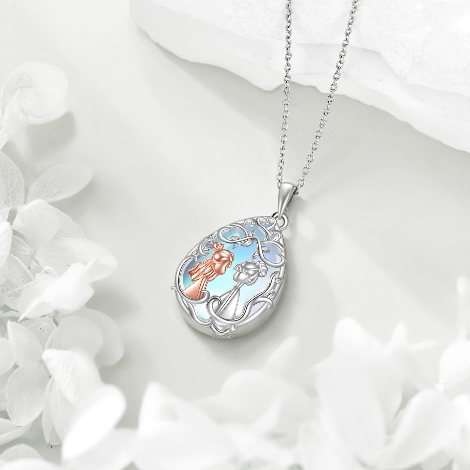 YFN Cadena para madre de plata de ley 925, collar para madre, regalo para el día de la madre para mamá, regalo de cumpleaños, Medio, Plata esterlina, Piedra lunar
