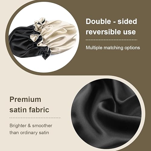 Miniatura 3 de Gorro de satén para dormir mujeres y niños, gorro de seda de doble capa para niñas y niños, gorra de noche de cabello rizado