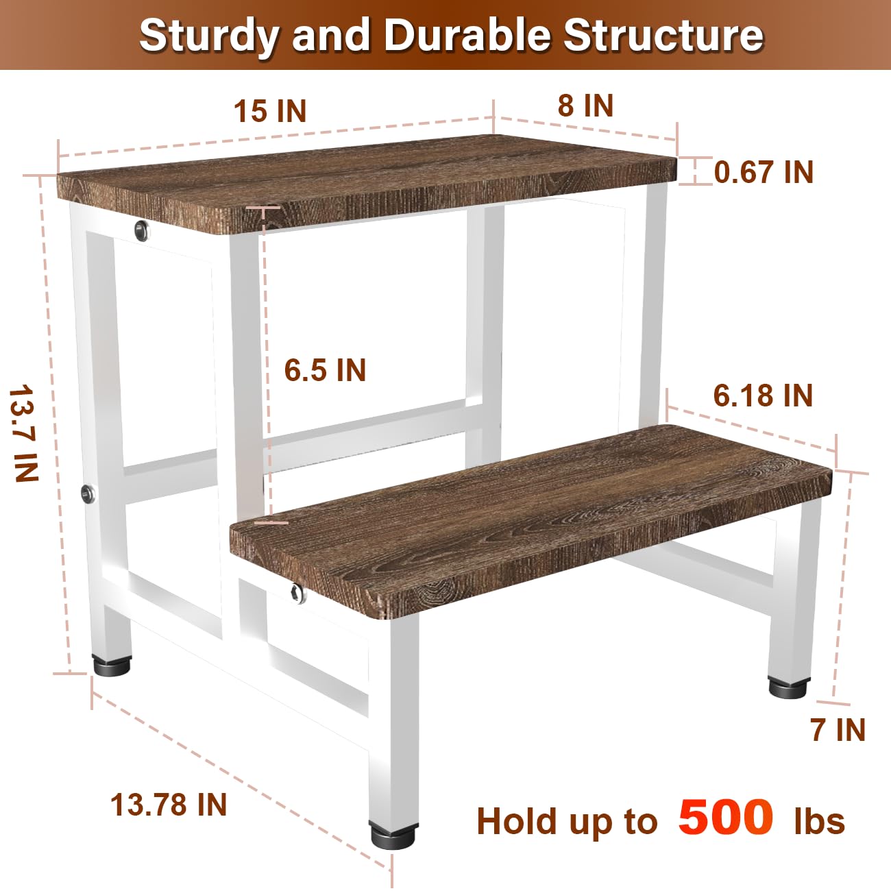 Tritthocker aus Holz mit 2 Stufen für Kleinkinder, Kinder und Erwachsene, robuster Tritthocker mit 227 kg Tragkraft, Fußtritt Hocker für Bett, Wohnzimmer, Badezimmer, Küche – Rustikales Braun