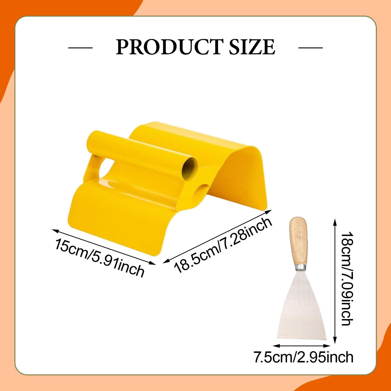 Juego de 2 Paletas para Cemento, Espátulas con Borde de Acero Al Carbono, Mango Antideslizante, Multiusos, Adecuadas para Aceras, Patios, Jardines Y E, Onda Amarilla