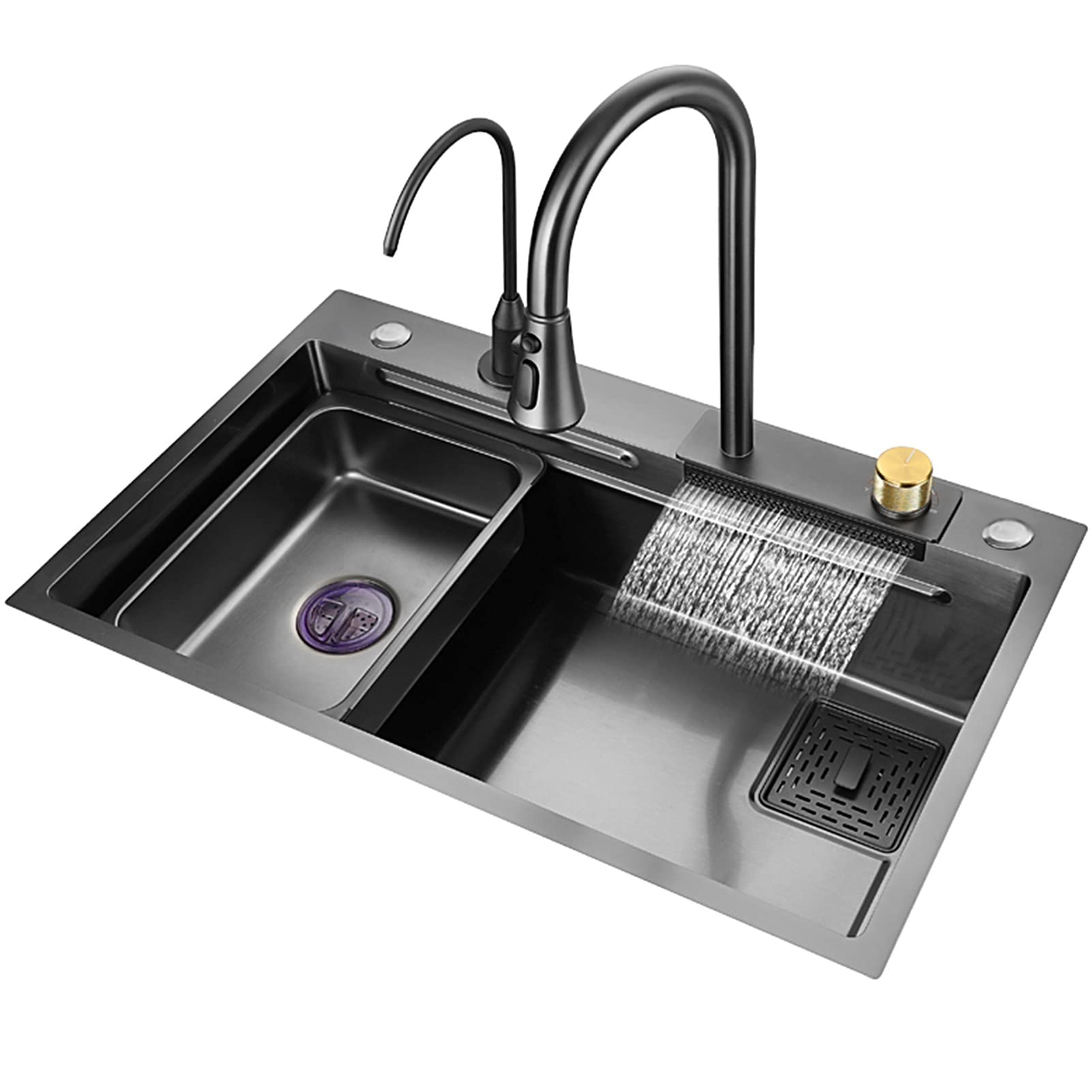 ZQFHSX Single Bowl RV Sink 304 Stainless Steel Kitchen Bar With Faucet Undermount (Color : Black-a, Size 80x45x22cm)