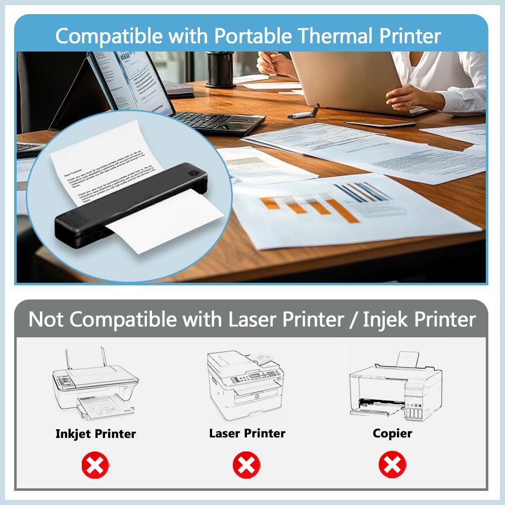 200 hojas de papel para impresora térmica, 21,6 x 28 cm, color blanco, letra estadounidense para impresora térmica, compatible con papel portátil A285M/PD-A4/M08F-Letter/A80/D810