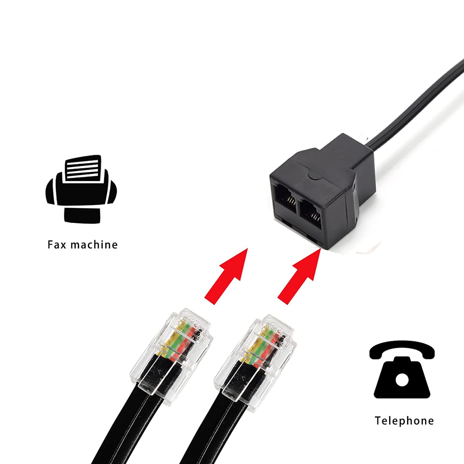 HAWAKA Telehone Ethernet Cable Adapter,RJ11 Phone Splitter Modular Cable Adapter,Telephone Adaptor Splitter Extension Cable RJ11 6P4C Male-2 Female Socket Phone Telephone Extension Cable - Image 2