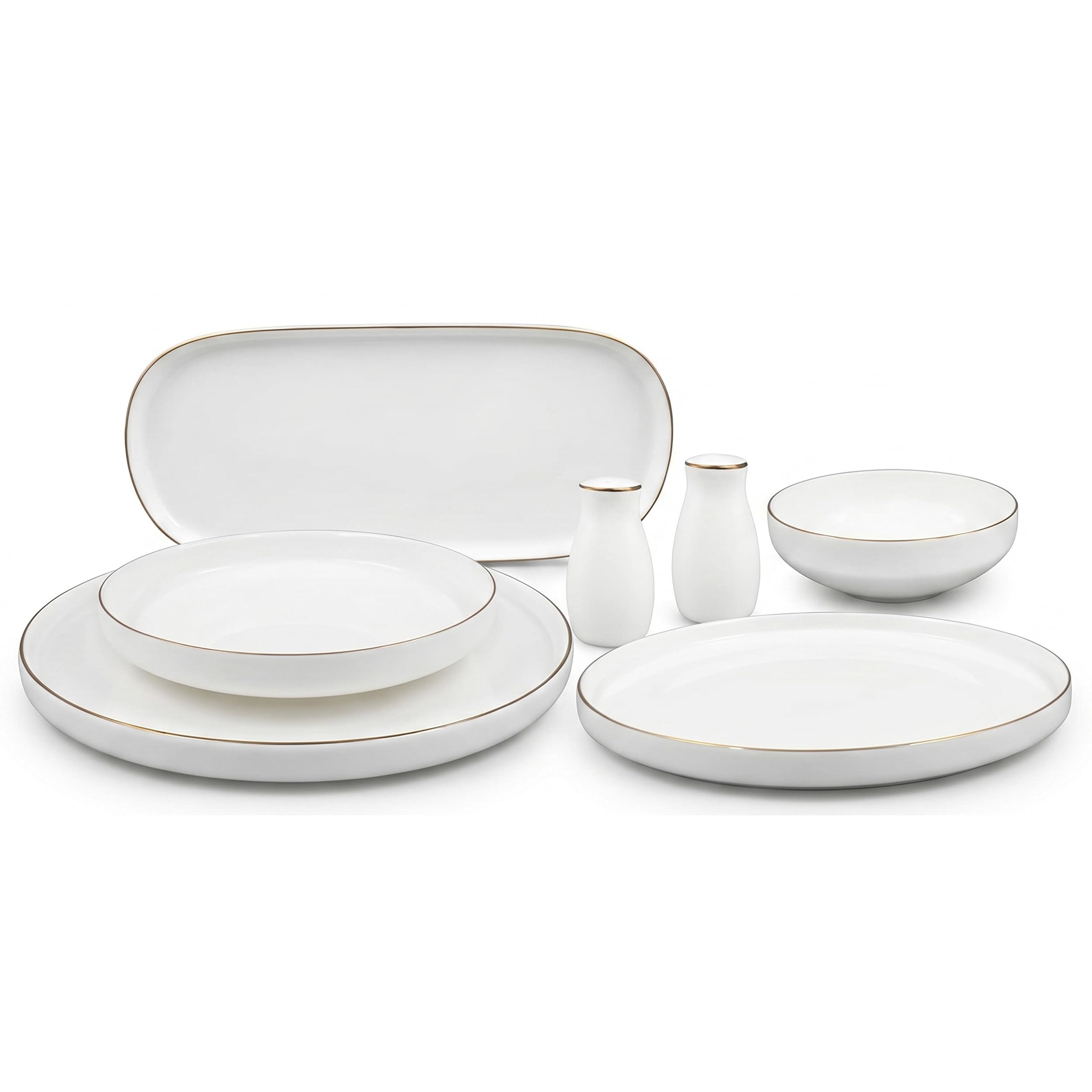 IMEX Germany 27-częściowy zestaw zastawy stołowej ze złotą krawędzią dla 6 osób | luksusowy zestaw naczyń porcelanowych w kolorze białym i złotym | elegancki serwis kombi z półmiskiem do serwowania i