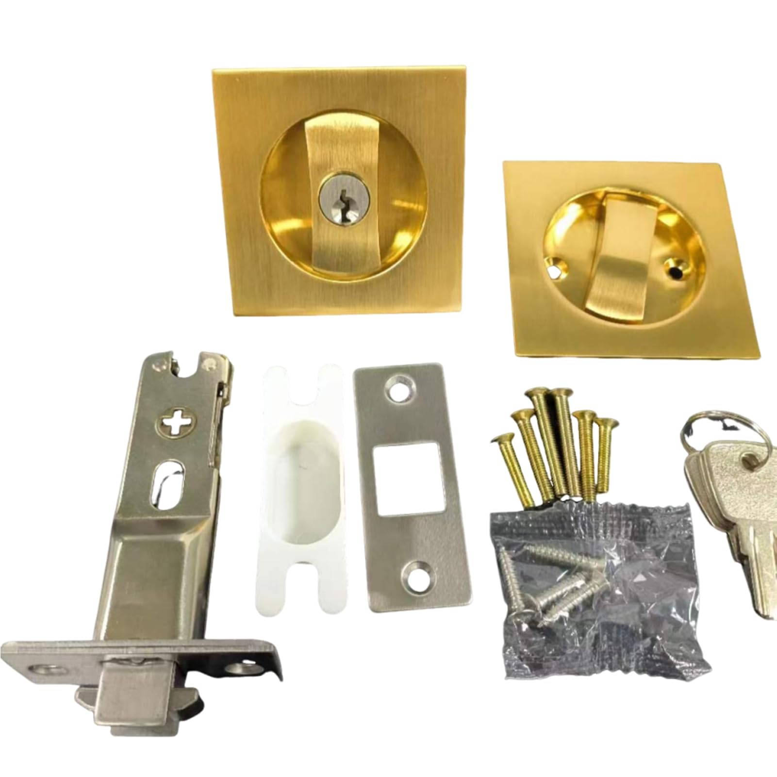 Cerradura de puerta corredera en oro con estructura cuadrada reforzada de aluminio
