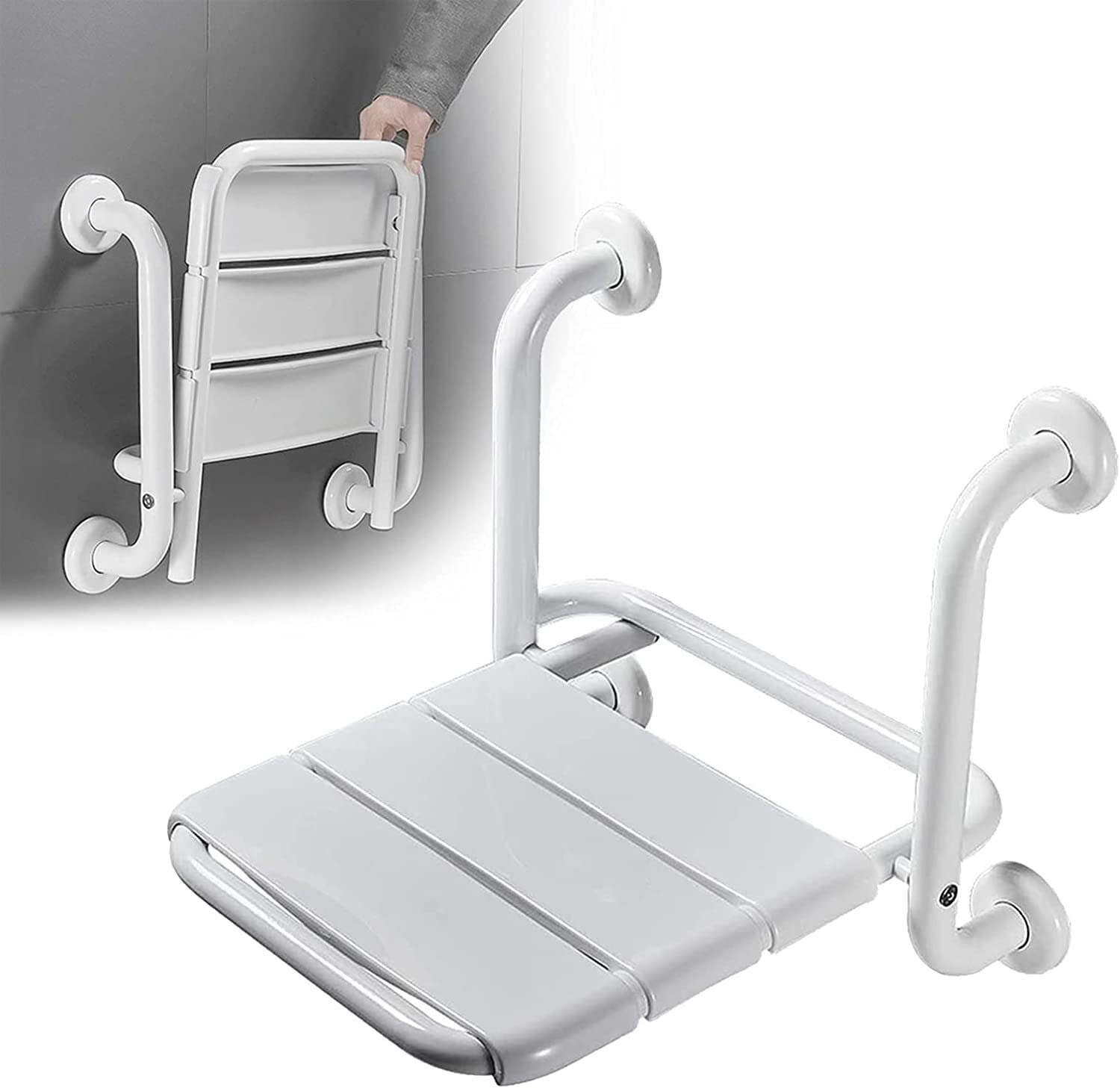 Asiento de Ducha abatible montado en la Pared Taburete De Ducha Plegable Montado En La Pared, Asientos De Ducha Con Reposabrazos, Asiento De Pared De Ducha Que Ahorra Espacio Asiento De Ducha De Acero