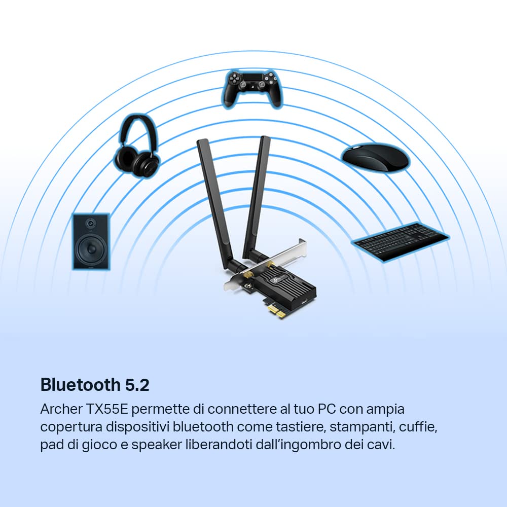 TP-Link Archer TX55E Scheda Wi-Fi PCI Express Wi-Fi 6 AX3000 Bluetooth 5.2 PCIe