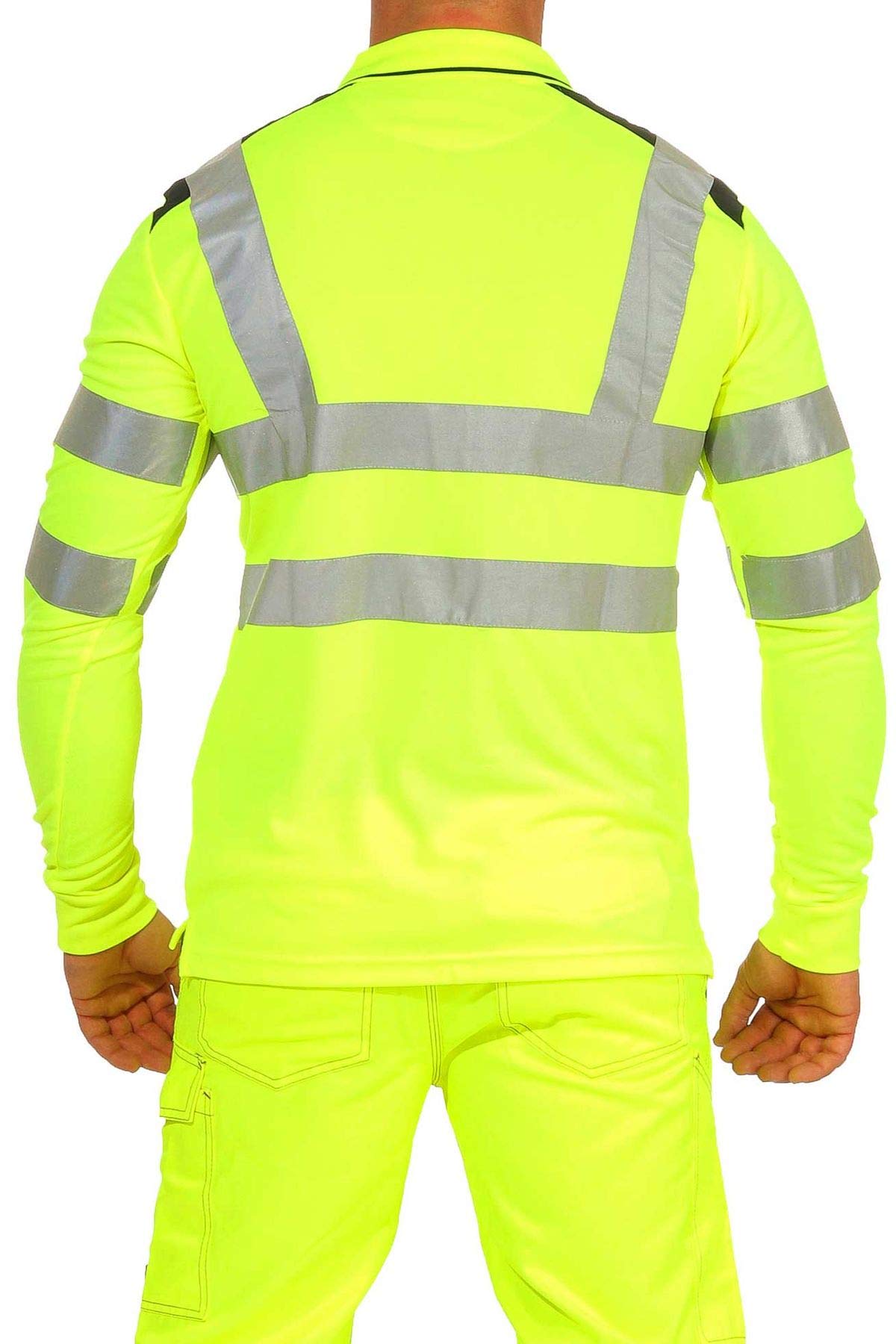 Herren Warnschutz Langarmshirt Poloshirt, Hohe Sichtbarkeit Reflexstreifen EN ISO 20471 Klasse 2