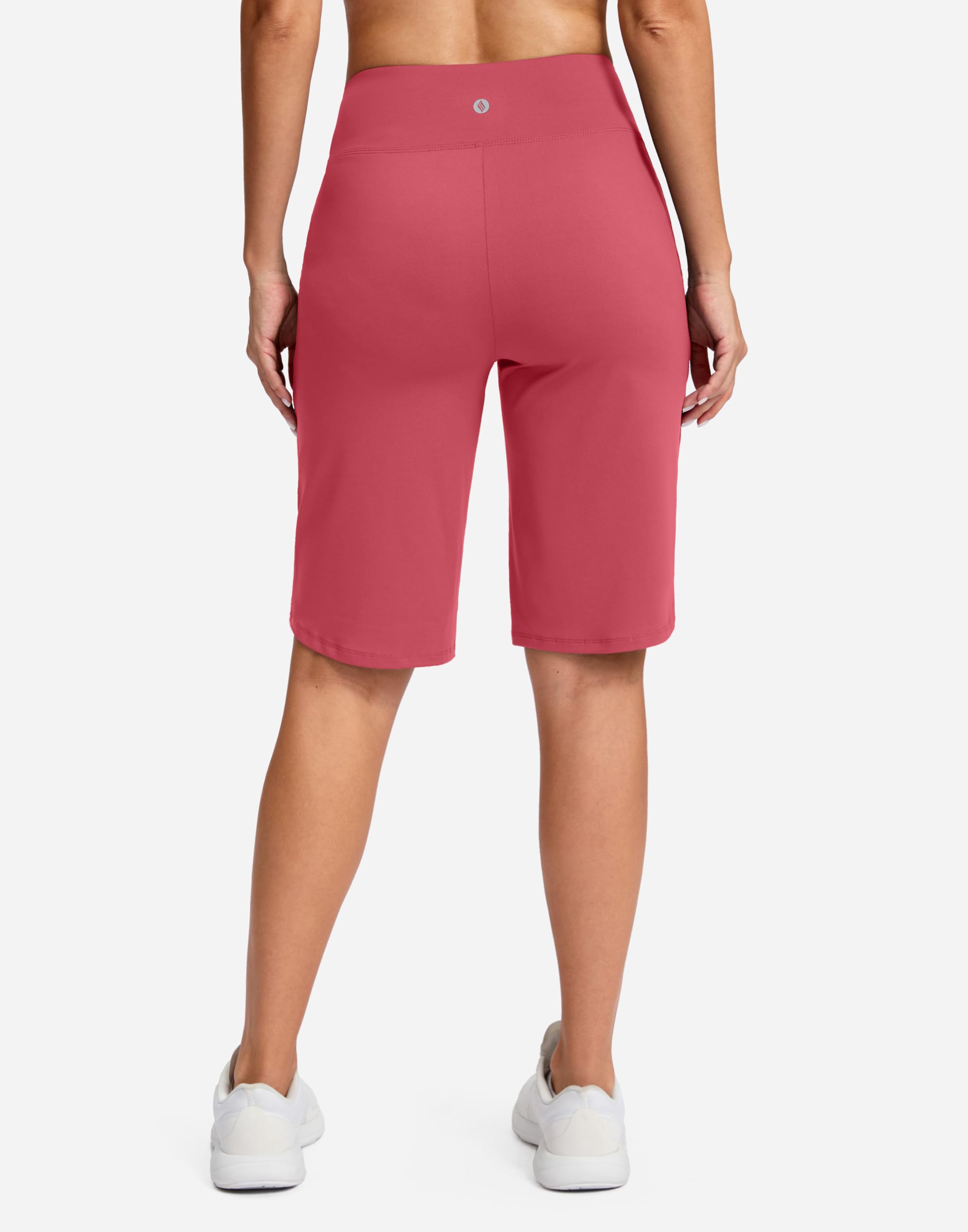 SANTINY Bermuda long de 30,5 cm de long pour femme, longueur genou avec poches, short extensible taille haute pour la marche d'été