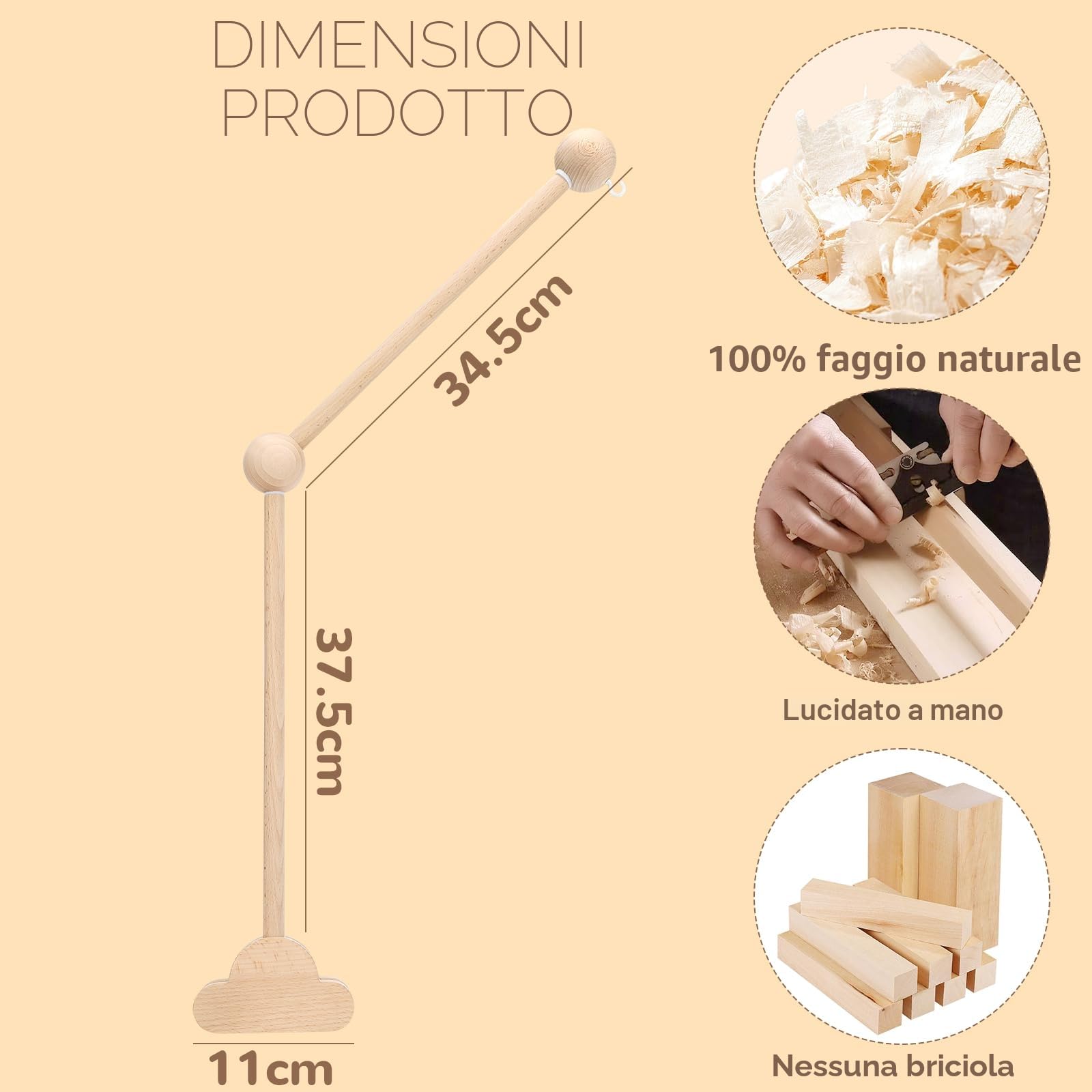 Farerkass Supporto Per Cellulare Per Lettino, Supporto Per Cellulare Nuvole In Legno, Supporto Per Giostrina Regolabile In Altezza In Legno, Gancio Rimovibile, Adatto Per Lettini E Fasciato