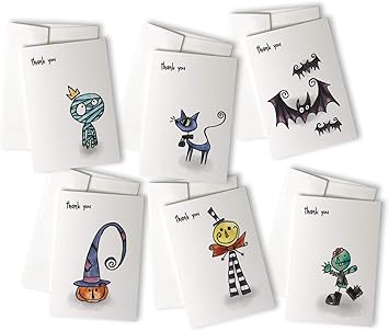 Amazon Com Halloween Thank You Cards Variety Pack 24 Cute Spooky Greeting Note Cards Envelopes Office Products