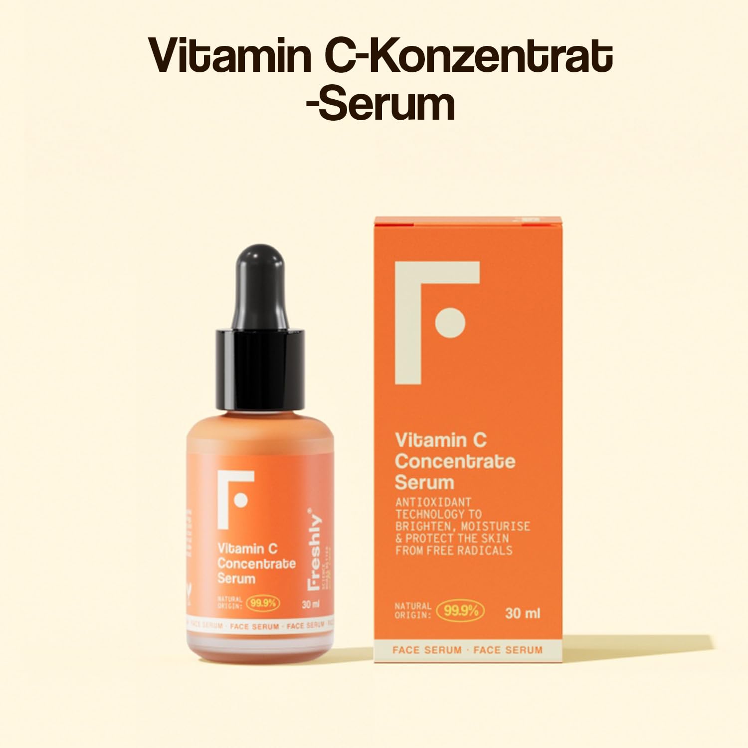 Freshly - Sérum Visage - Antioxydant avec Vitamine C et Extraits Naturels - Apporte Éclat et Fermeté - Convient aux Femmes Enceintes et aux Peaux Sensibles - Formule 99,9% Naturelle - 30 ml