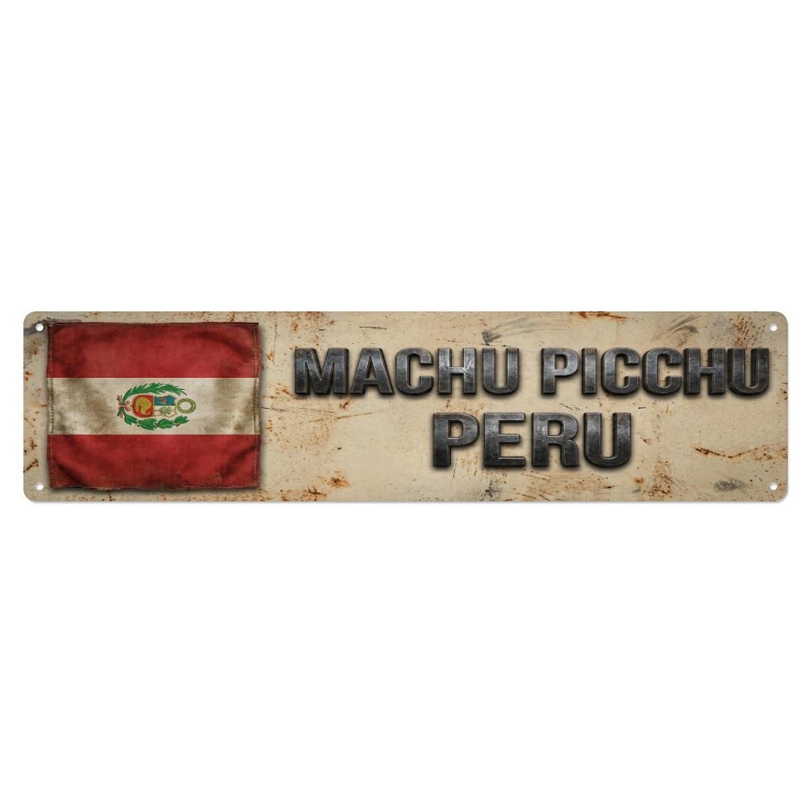 Okahys 4X16inch(10X40cm) Vintage Machu Picchu Peru Flag Decor Rustic Travel Metal Tin Sign