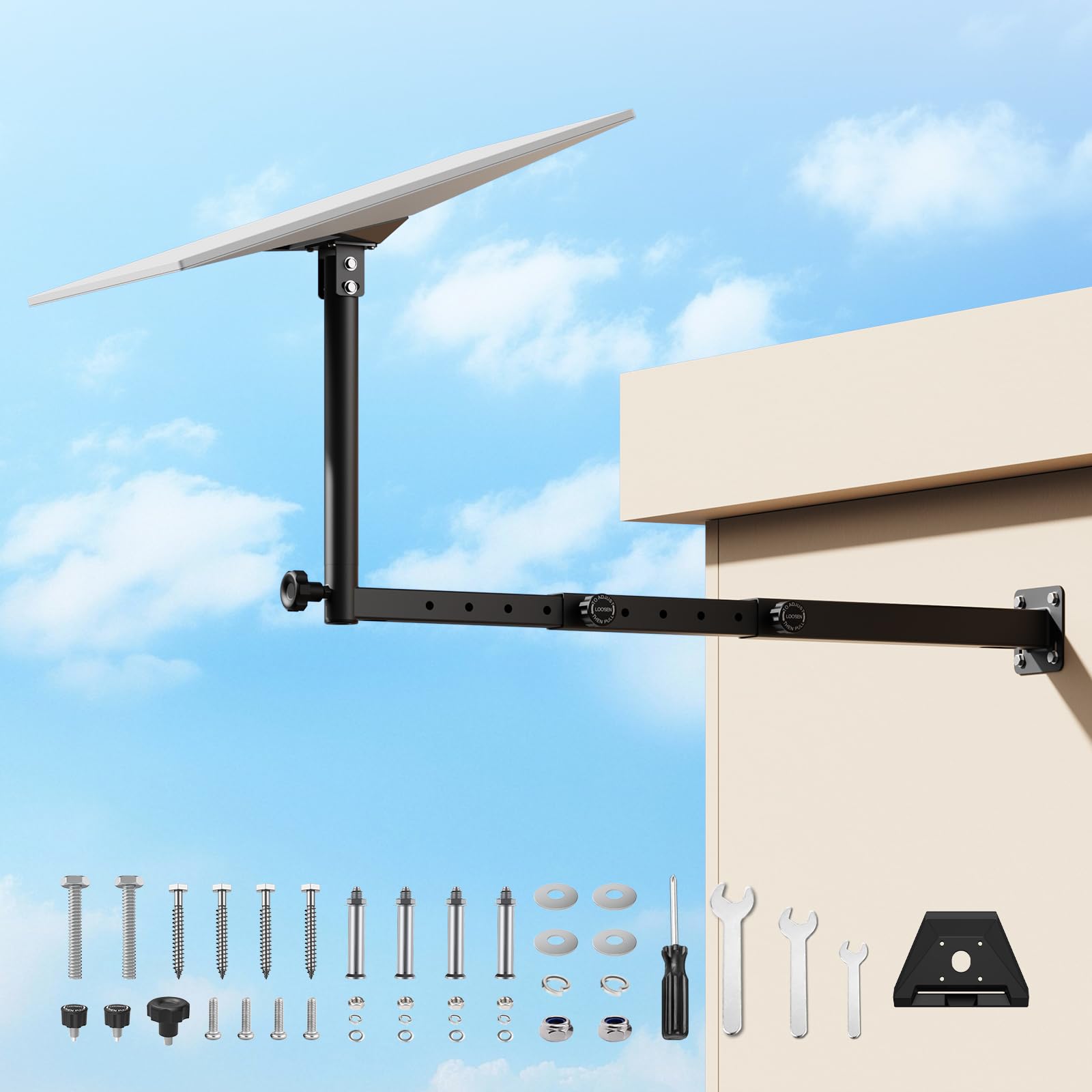 Starlink Mount for Standard 4/4X/Gen 3, Starlink Pole Mount, Extension-Type Heavy Duty Starlink Long Wall Mount with 0-30° Adjustable Starlink Gen 3 Pipe Adapter for Starlink Internet Kit Satellite