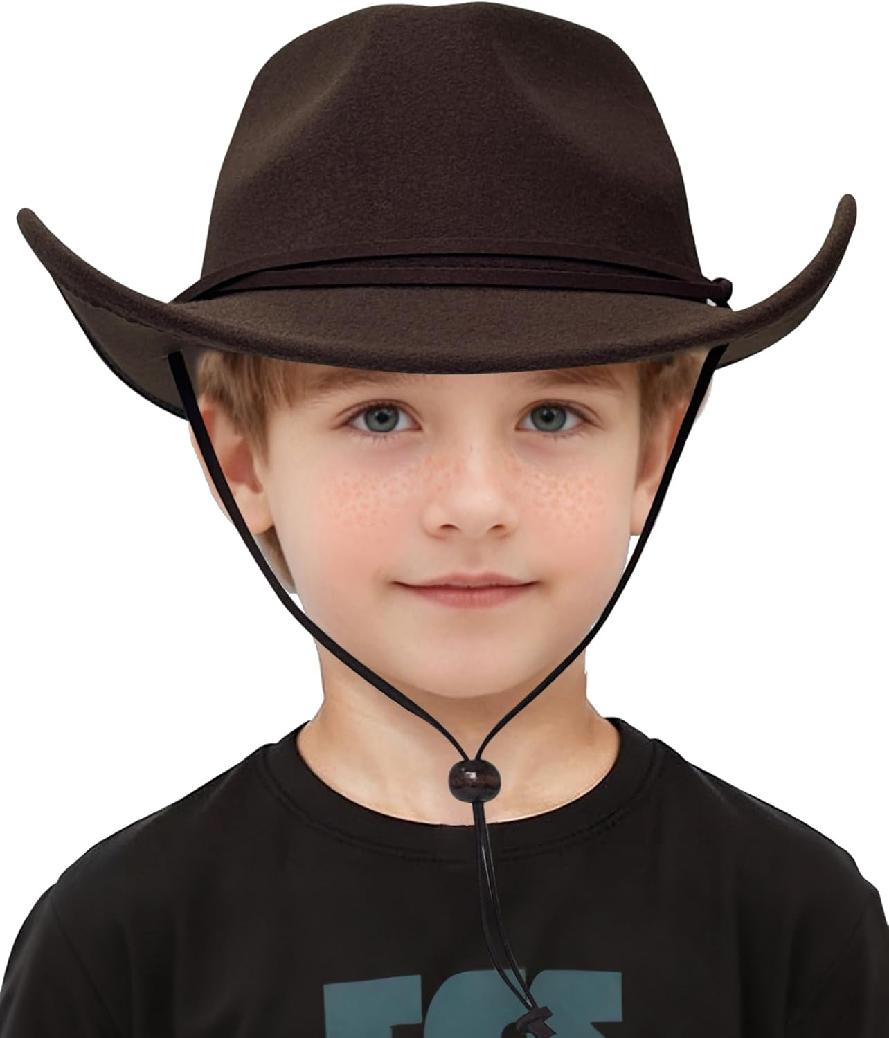 Lanzom Kids Girls Boys Retro Felt Wide Brim Western Cowboy Cowgirl Hat Dress Up Hat with Wind Lanyard - Image 2