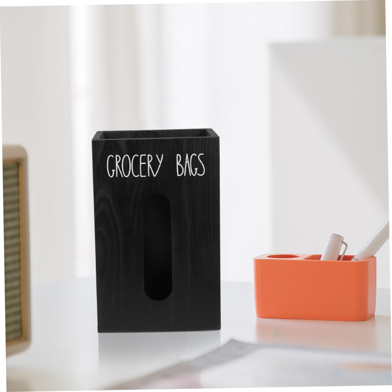 CHILDWEET Dispensador de Bolsas de Basura de Madera Negro Gran Capacidad | Estilo Farmhouse, Diseño Sencillo y Elegante, Fácil de Transportar, para Encimera