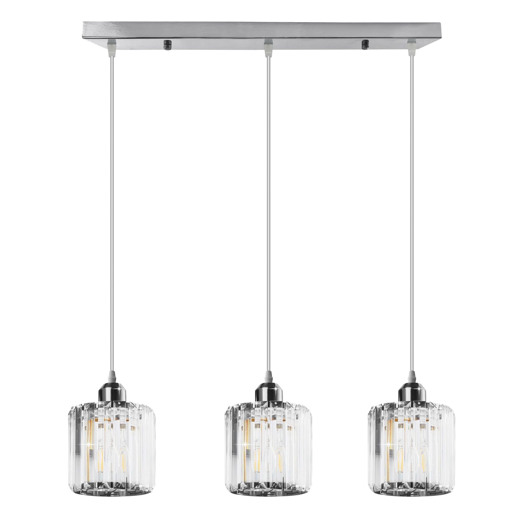 LEDSone Modern 3 Head Chandelier Crystals Ceiling Lighting Fixtures Hanging Chrome Pendant Light Semi Flush Mount Fitting for Living Rooms, Kitchen, Hallway, Bar