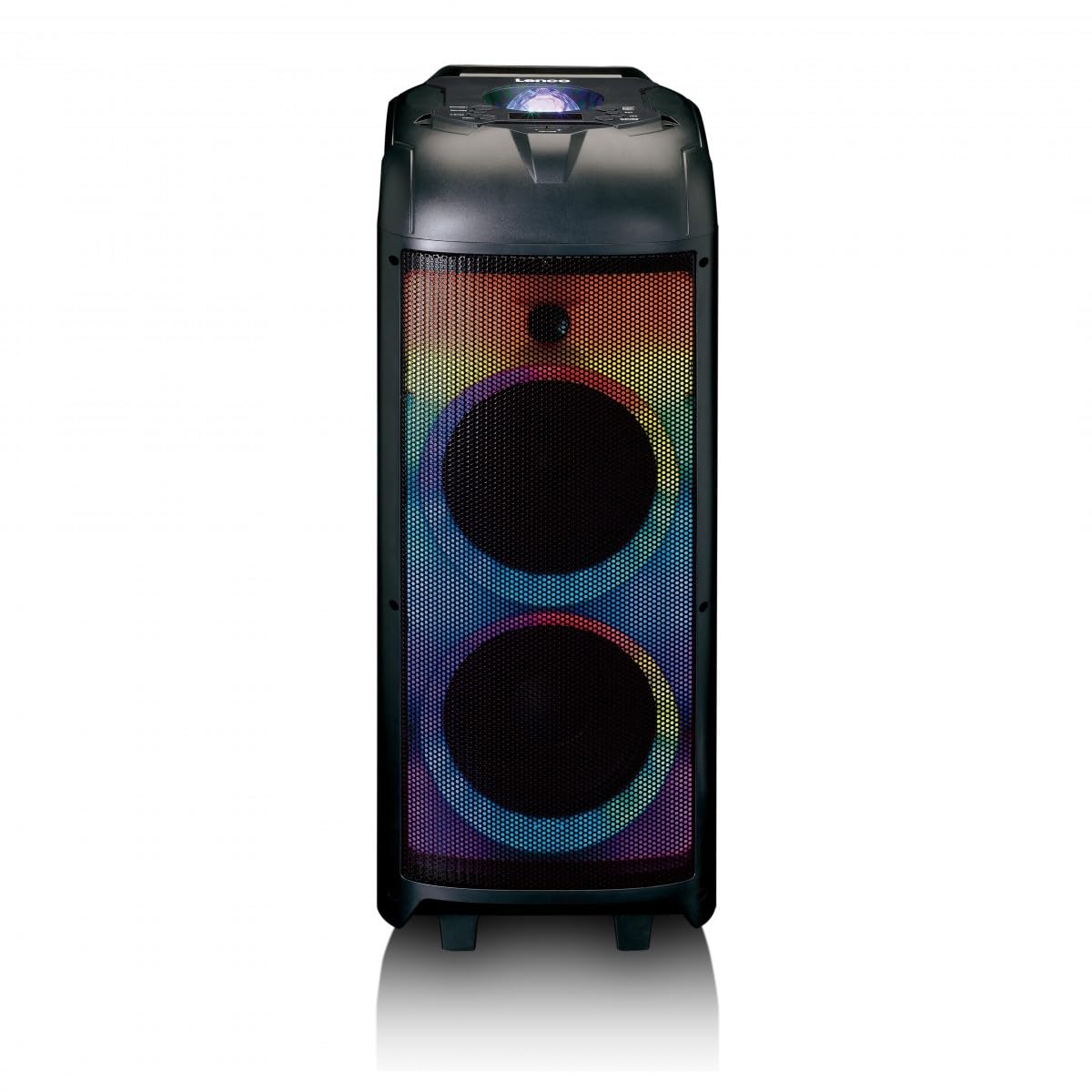 Lenco PA-101BK Altavoz Bluetooth Party Speaker – Altavoz Music Box – Caja portátil 100 W RMS, luz de Discoteca, reproducción USB – Negro
