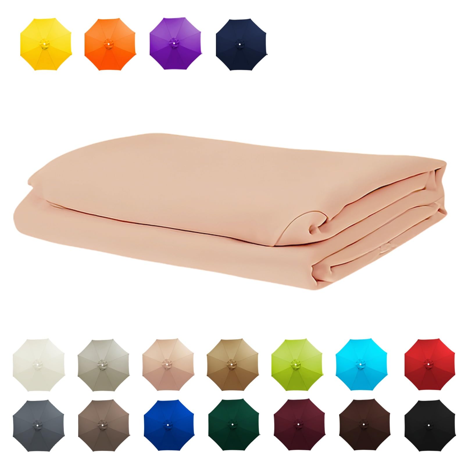 Replacement Umbrella Canopy, 6 Arms/8 Arms replacement parasol cover, Replacement Strong & Thick Umbrella Canopy, Market Umbrella Top, Outdoor Table Umbrella Cover Standby(Champagne,7.5FT/2.30M-8Ribs)
