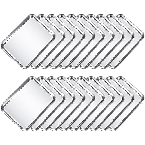 20 Pieces Baking Sheet Pan Set Stainless Steel Oven Baking Pan Toaster Oven Pans,10 x 8 x 1 Inch Baking Pan Oven Tray Cake Toaster Roasting Metal Rectangle Trays Oven and Dishwasher Safe