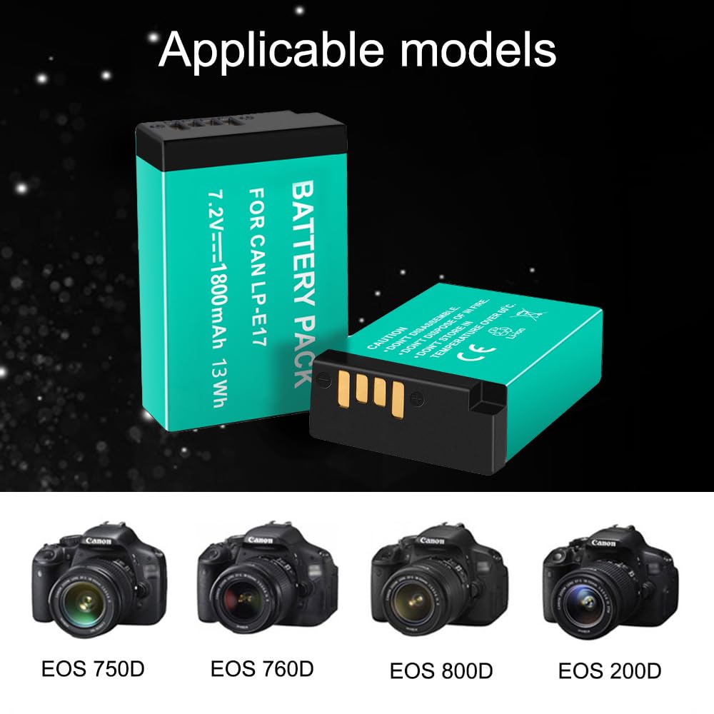 CITYORK 2 Pack 1800mAh LP-E17 wymienna bateria i podwójna ładowarka USB do Canon EOS RP, Rebel SL2, SL3, T6i, T6s, T7i, EOS M3, M5, M6, EOS 200D, 77D, 750D, 760D, 800D, 8000D, KISS X8i — kamera