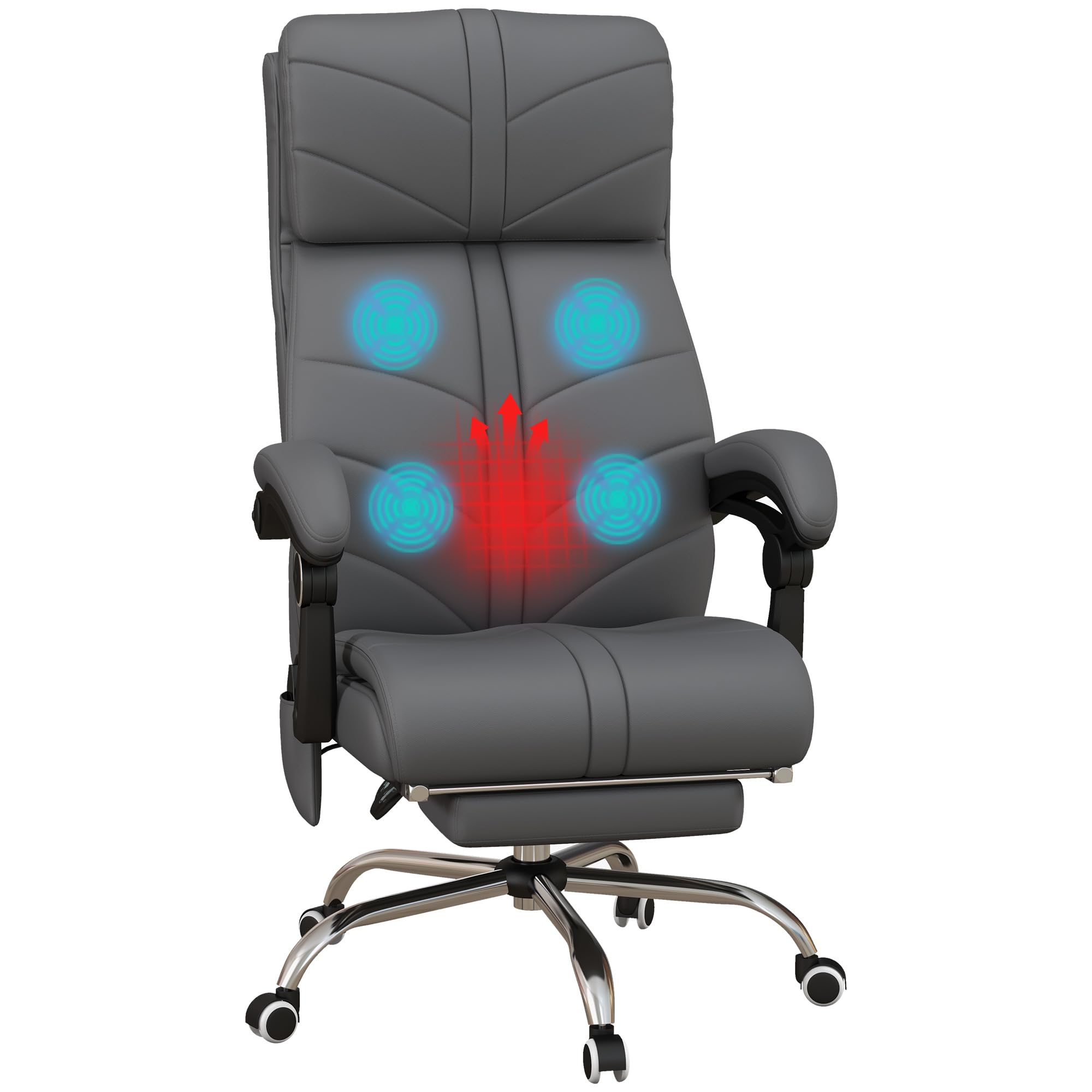 Vinsetto Massage Office Chair with Heating 4-Point Vibration Grey | High Back PU Leather Desk Chair, Adjustable Height, Footrest, Home Study