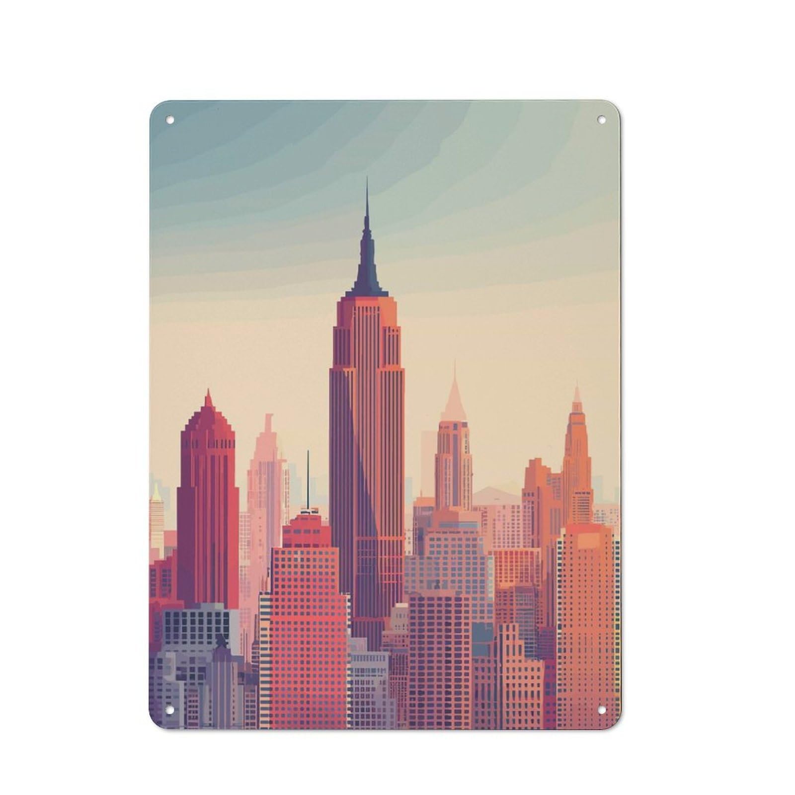 New York City Skyline at Sunset(4) Decorative Tin Sign 40x30cm, Rustic Rustic Kitchen Decor for Kitchen, Cottage, Porch Or Garden Room