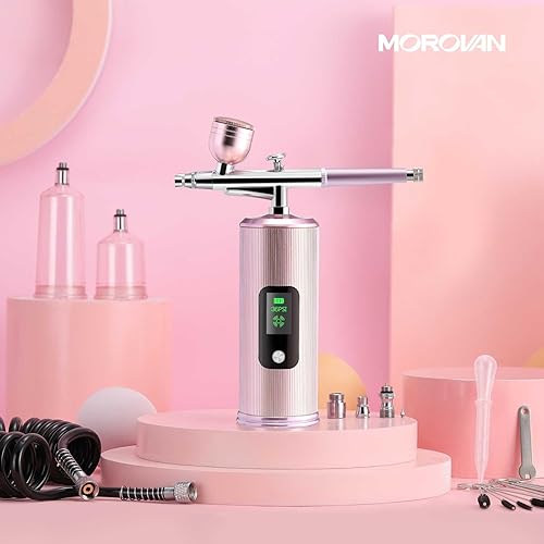 Miniatura 7 de Morovan Kit de aerógrafo con compresor: Cepillo de aire recargable para uñas Pistola de aerógrafo inalámbrica para pintura artística Decoración de