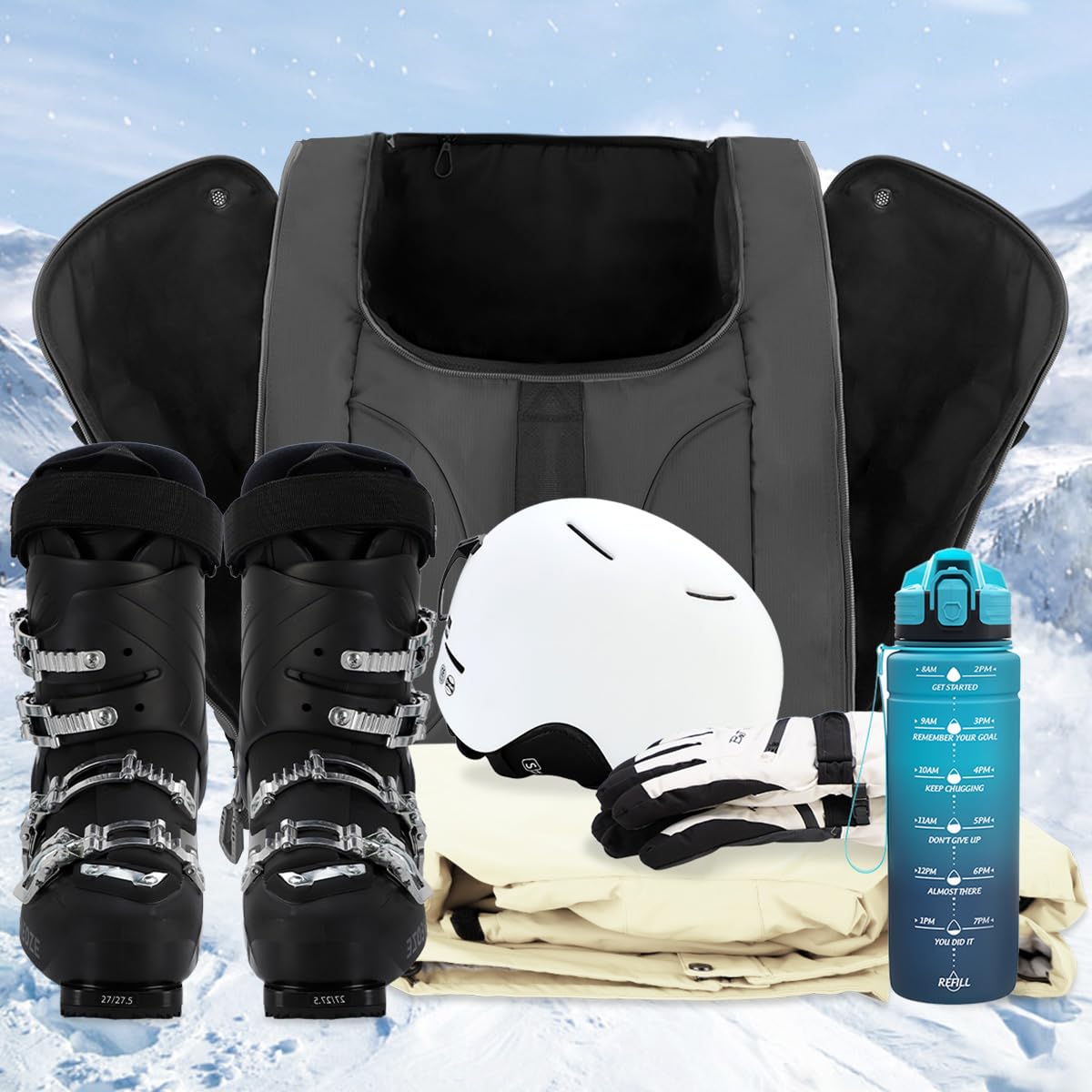Sac à Chaussures de Ski Imperméable 55L avec Compartiment pour Casque - Sac à Dos de Sport pour Skis, Camping