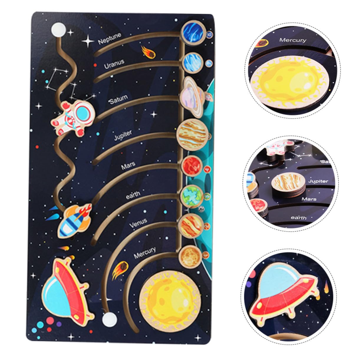 HANABASS Puzzle di Legno Montessori Sistema Solare per Bambini Pianeti in Legno, Migliora le Abilità Motorie la Memoria, per Attività Educative Prescolari