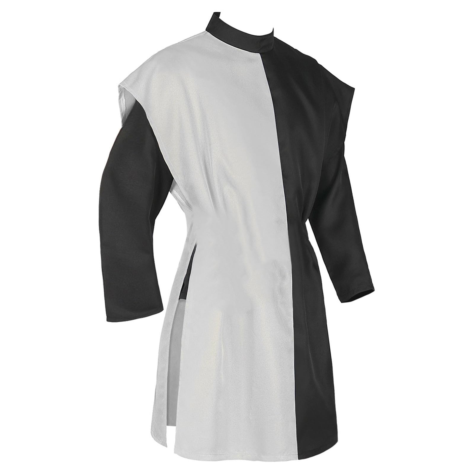 Men's Medieval Tunic LARP Knight Shirt Skirt Robe Cosplay Outfit Halloween Party Victorian Costume Viking Renaissance Stand-Up Collar Shirt White XXL
