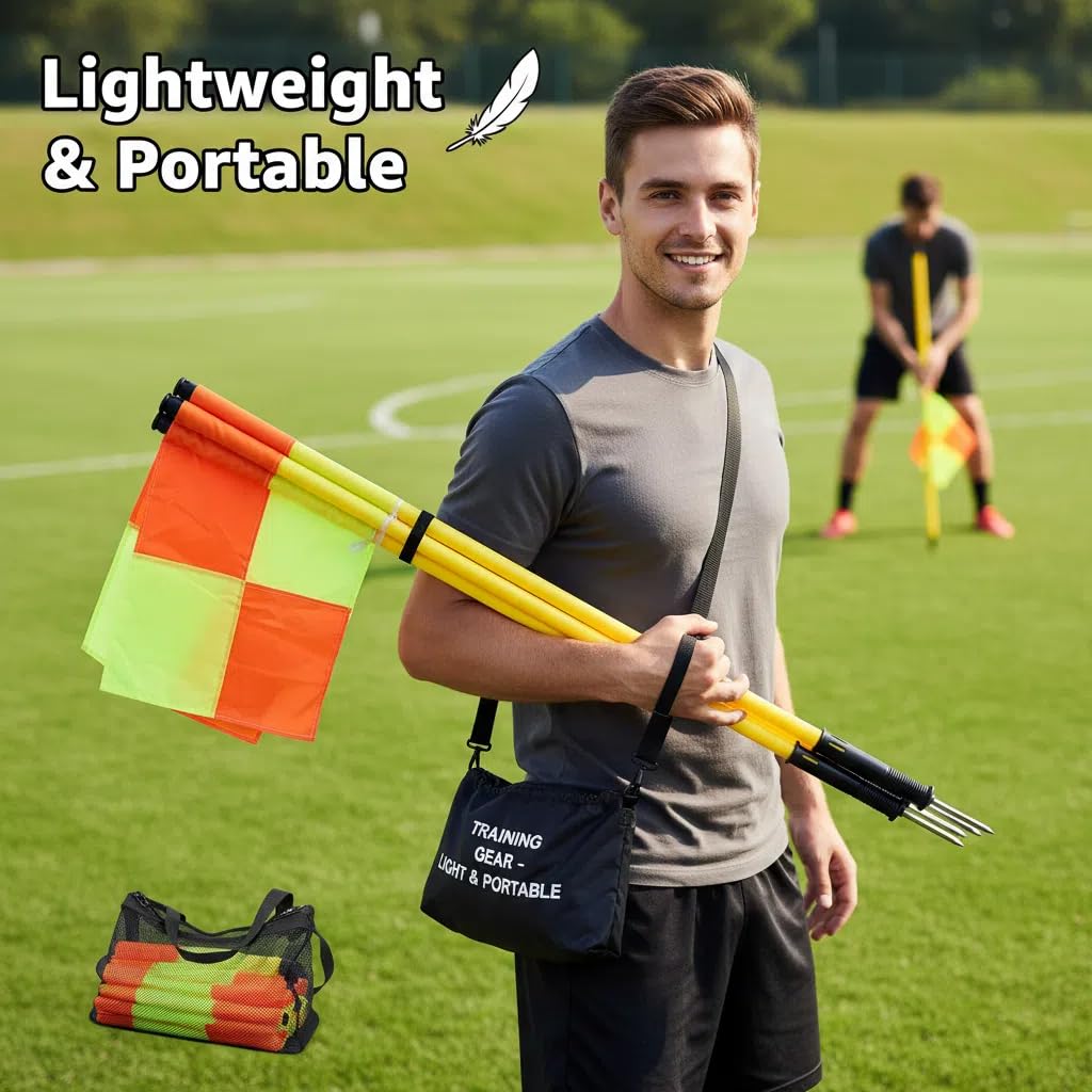 Scooer Bandiere per Angoli per Campo da Calcio con Borsa di Stoccaggio, Bandiere per Angoli da Calcio Portatili Set per Campo da Calcio con 4 Bandiere Quadrate 4 Pezzi Pali da