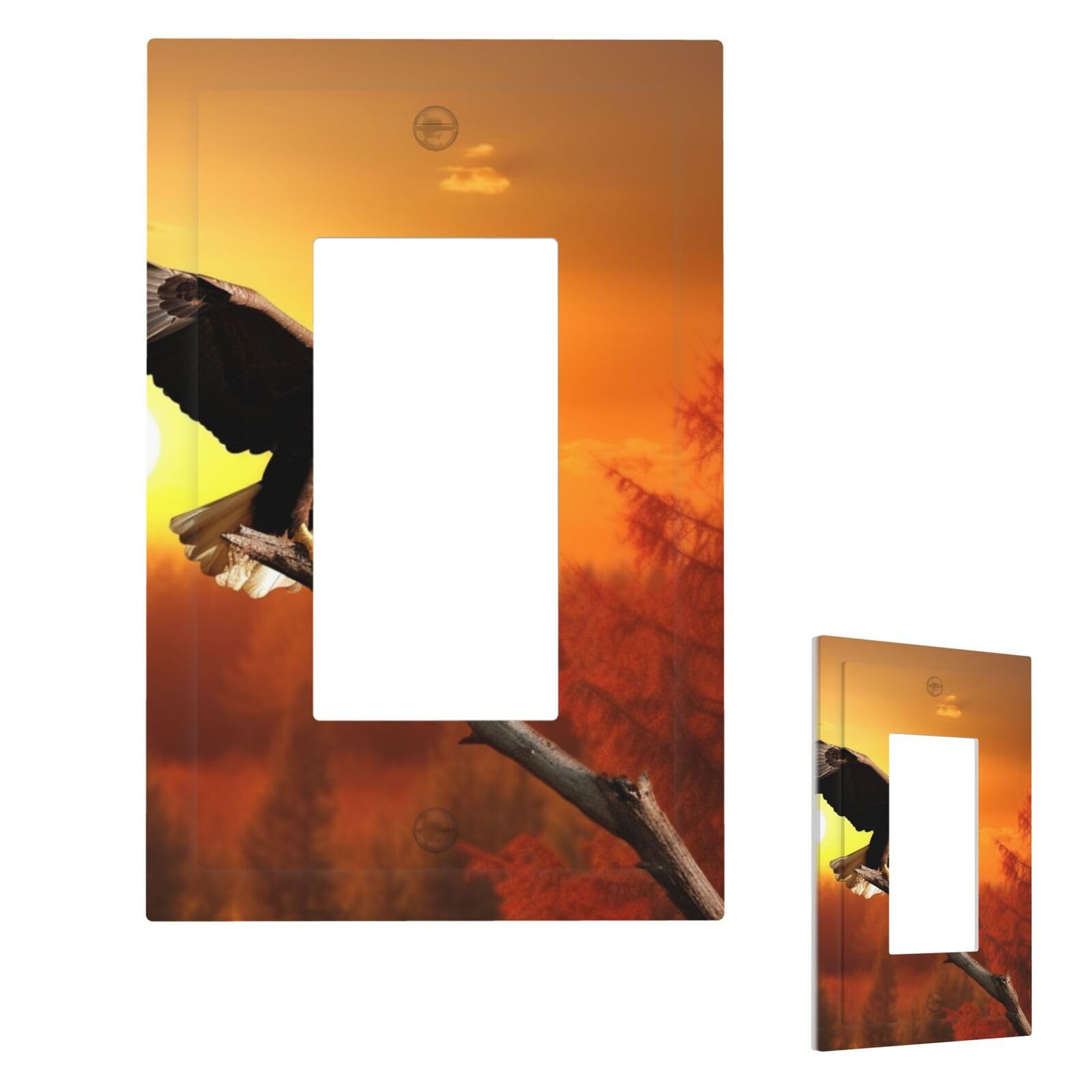 Golden Sunset Bald Eagle Wall Plate Cover Modern Decorative 1 Gang Light Switch Cover Unbreakable Receptacle Outlet Covers For Living Room Bedroom Home Decor 1 Gang