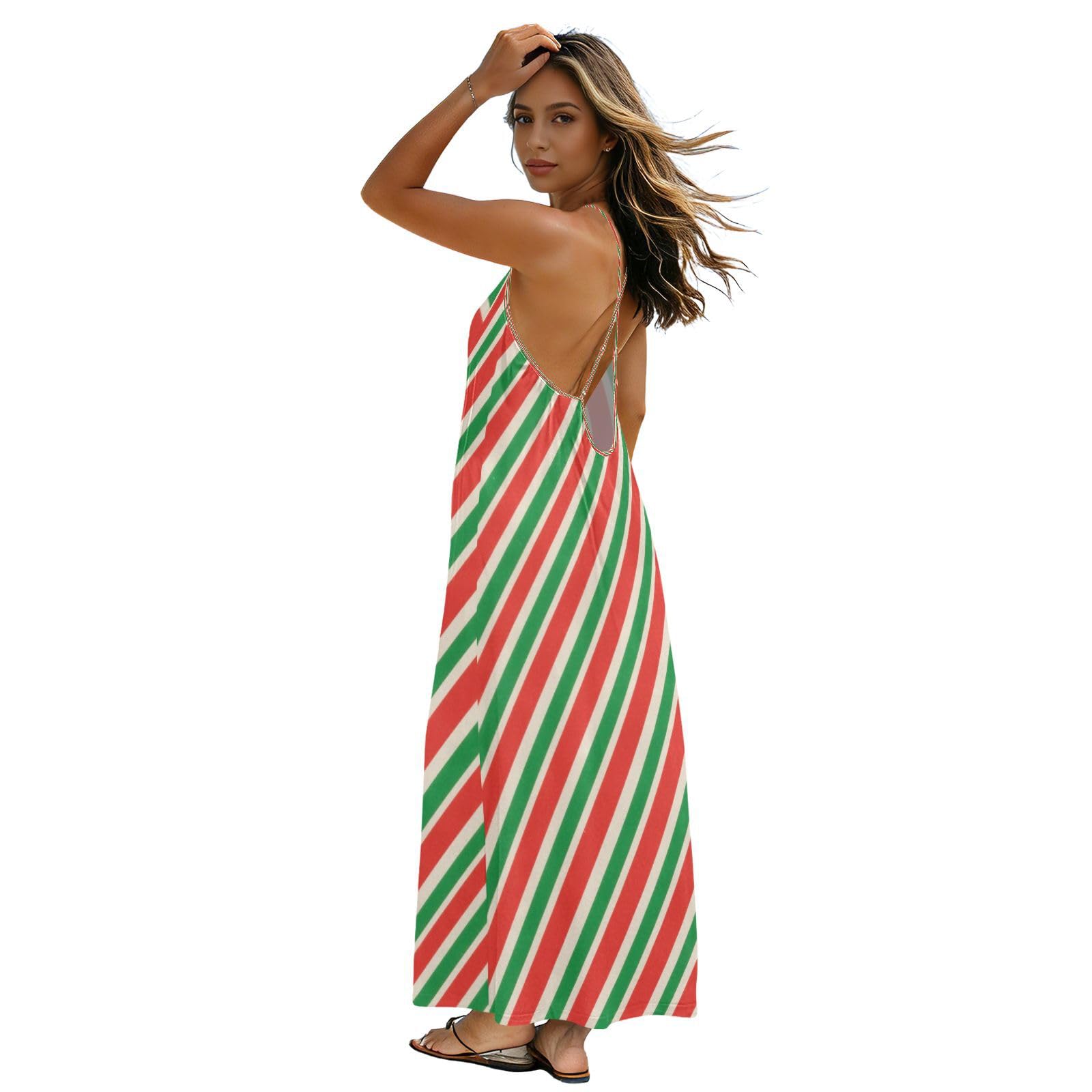 Robe caraco décontractée avec dos ouvert et imprimé rayures verticales géométriques - 7